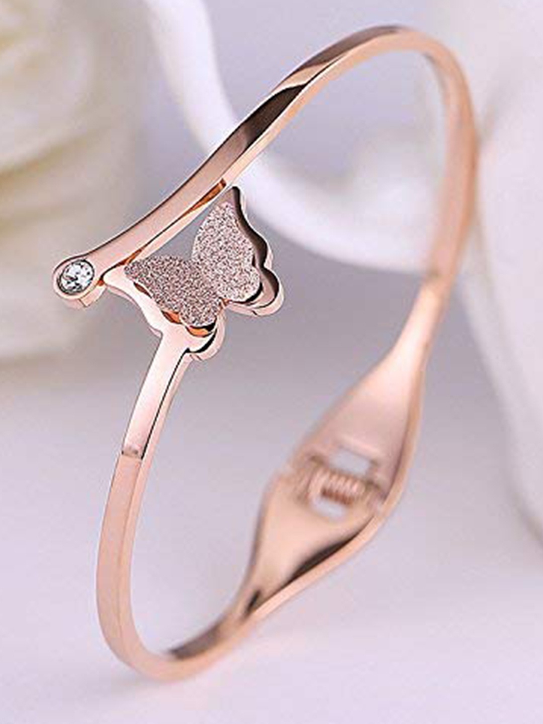 

MEENAZ Stainless Steel American Diamond Antique Rose Gold-Plated Bangle-Style Bracelet