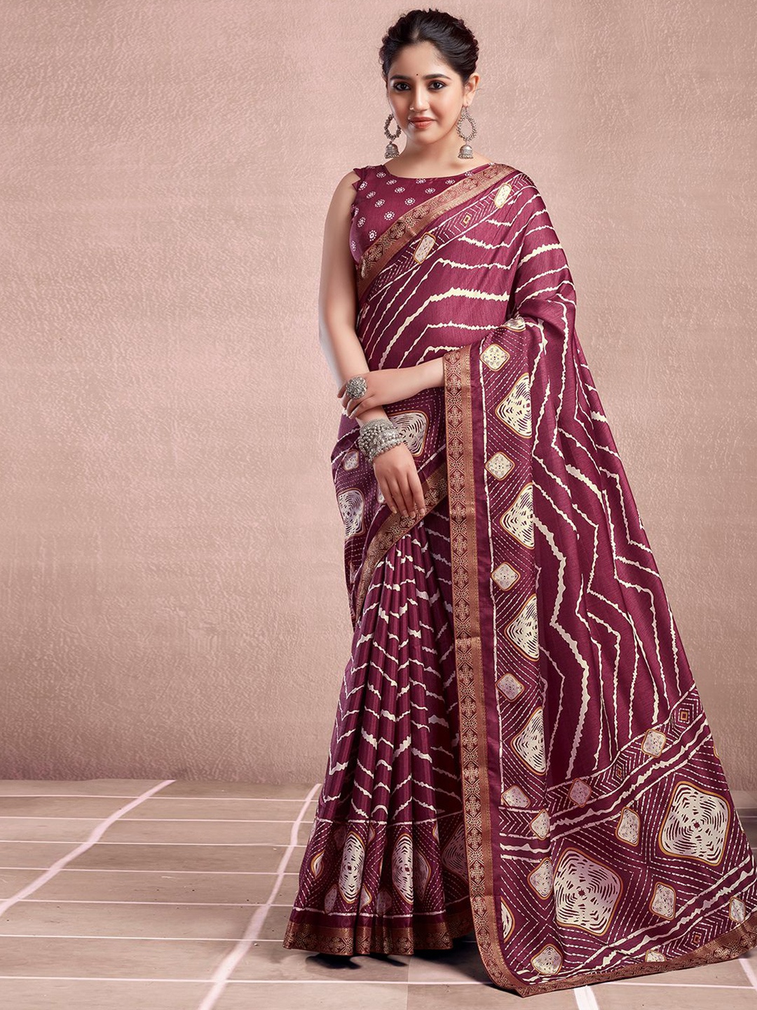 

KALINI Leheriya Art Silk Leheriya Saree, Maroon