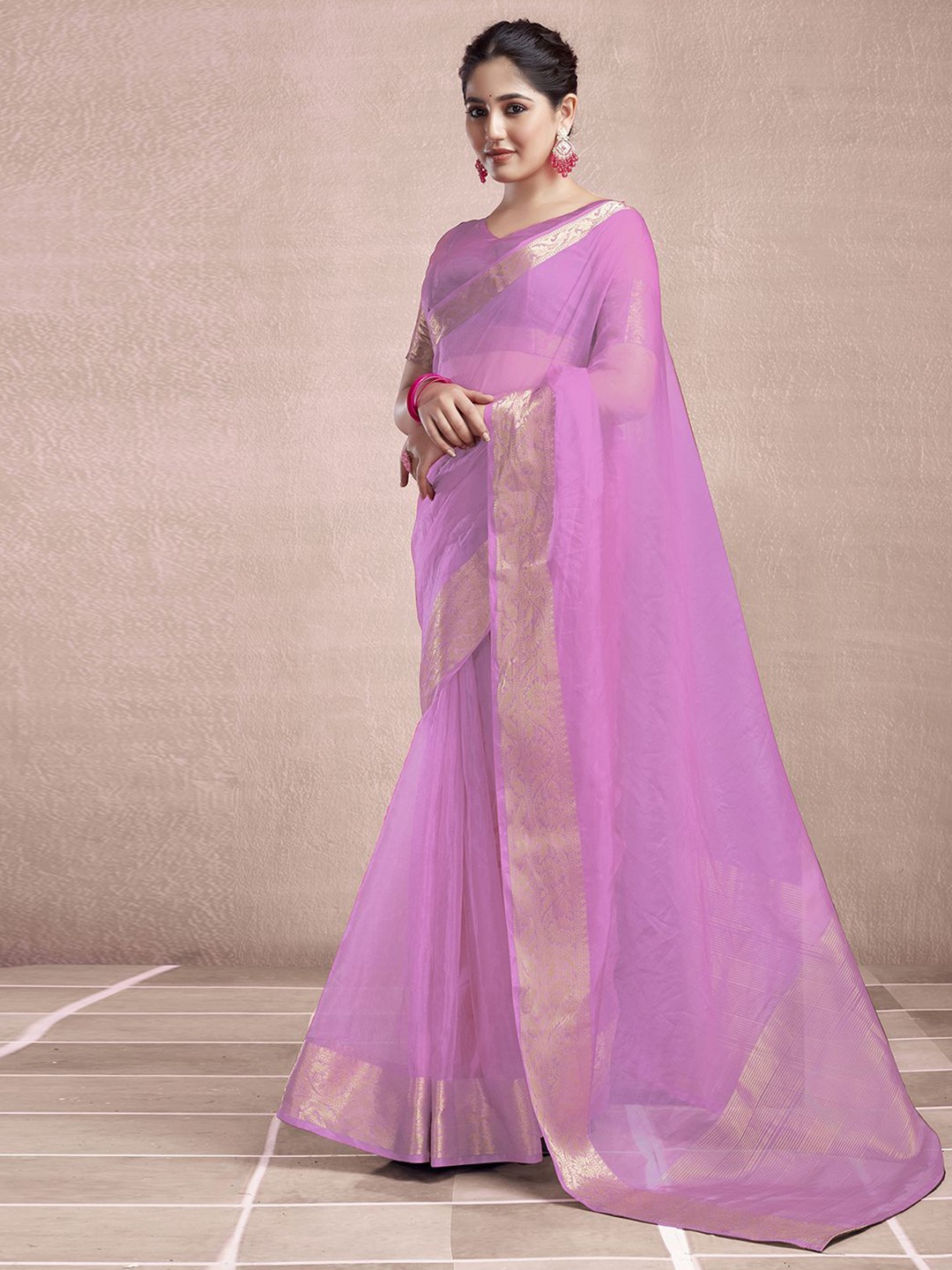 

KALINI Zari Organza Dabu Saree, Lavender