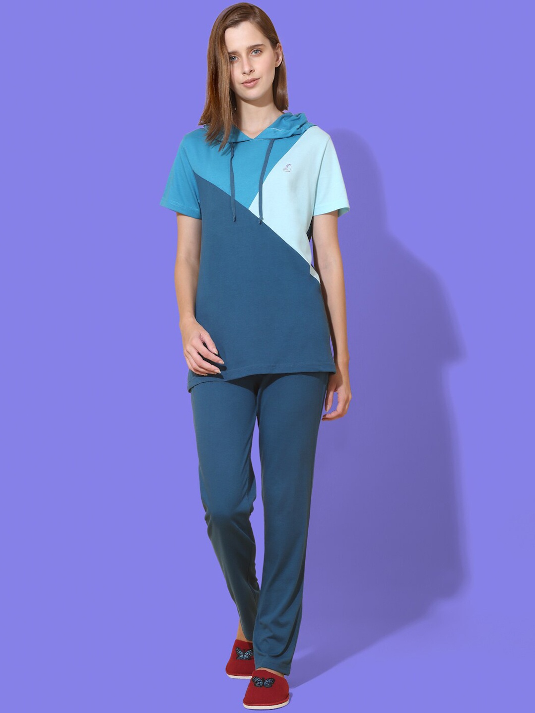

She N She Colourblocked Night Suit, Teal