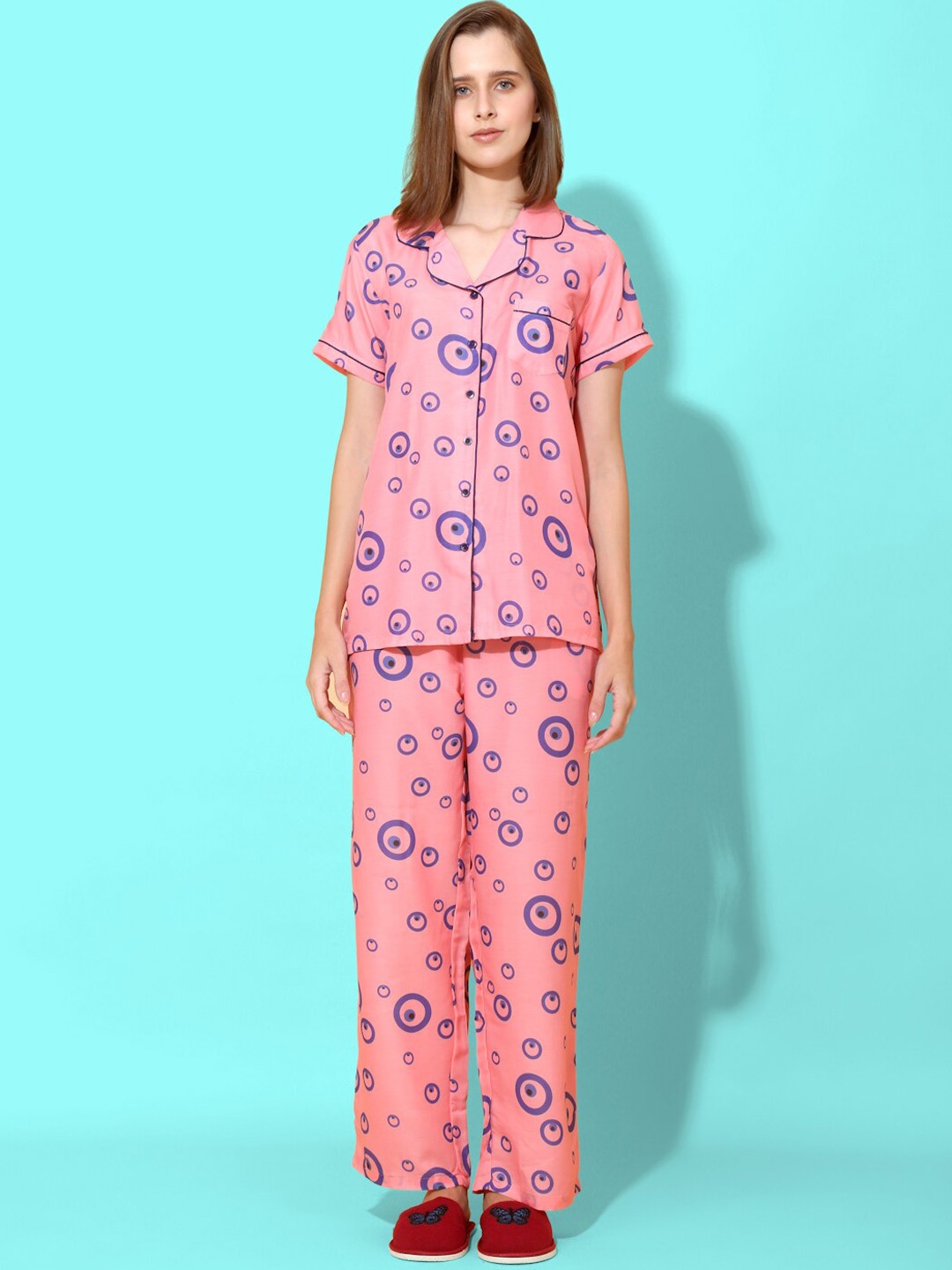 

She N She Conversational Printed Night suit, Peach