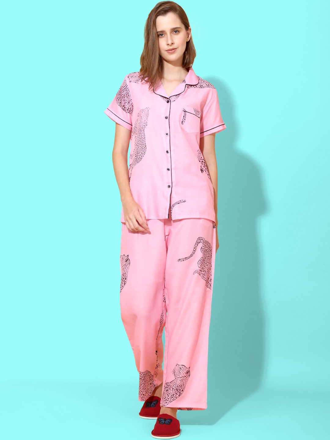 

She N She Graphic Printed Night suit, Pink