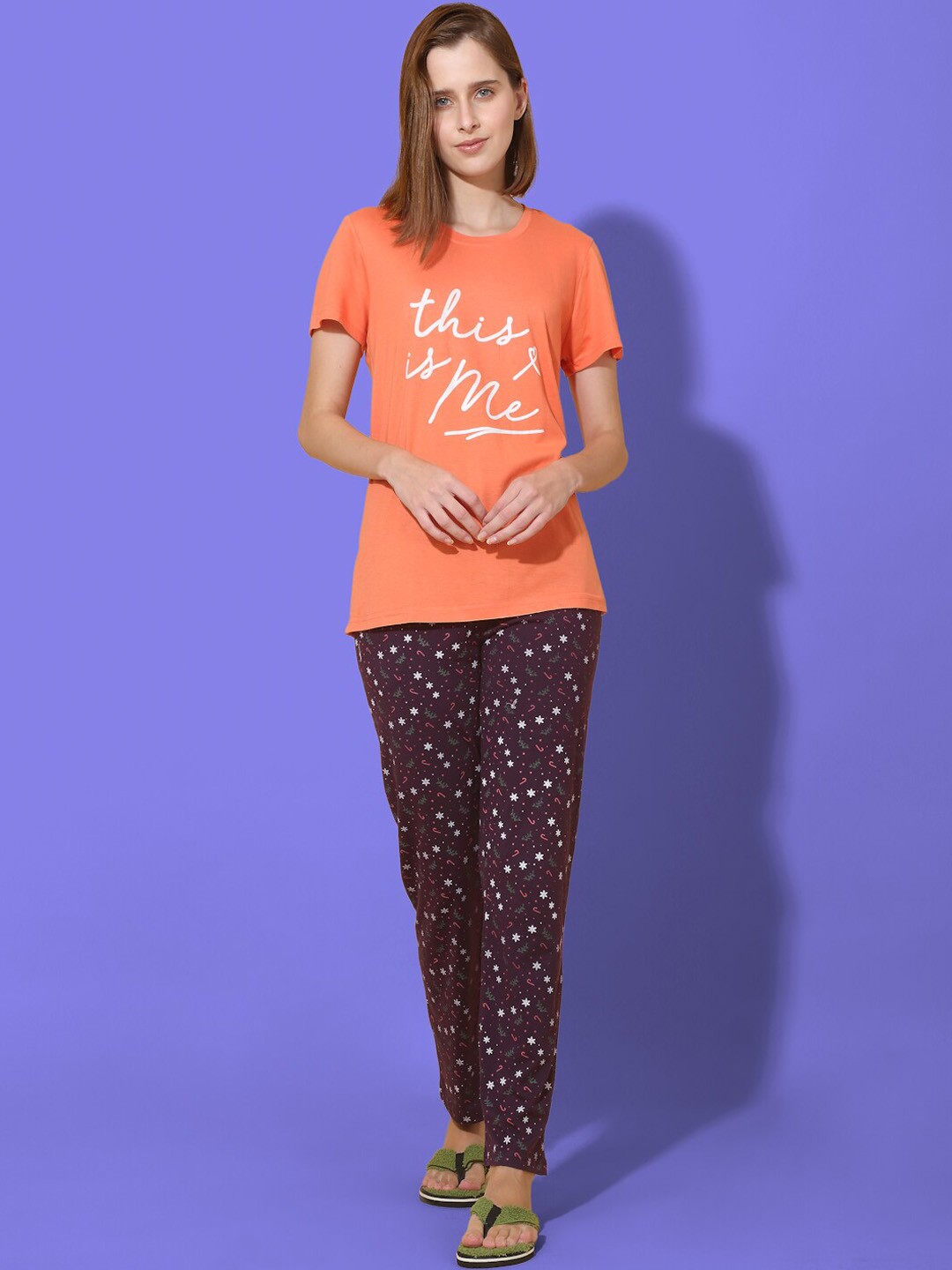 

She N She Typography Printed Night suit, Orange
