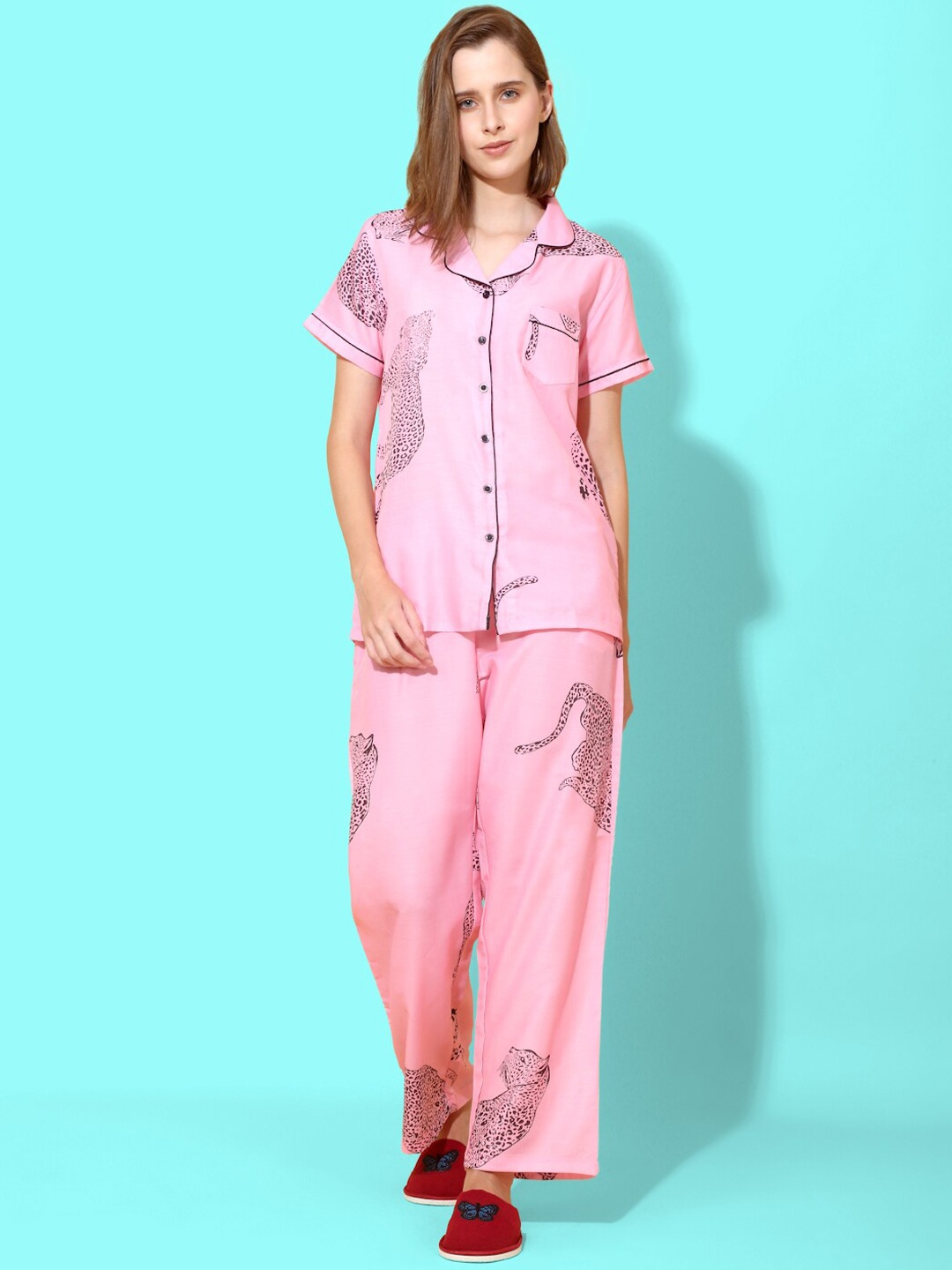 

She N She Graphic Printed Night suit, Pink