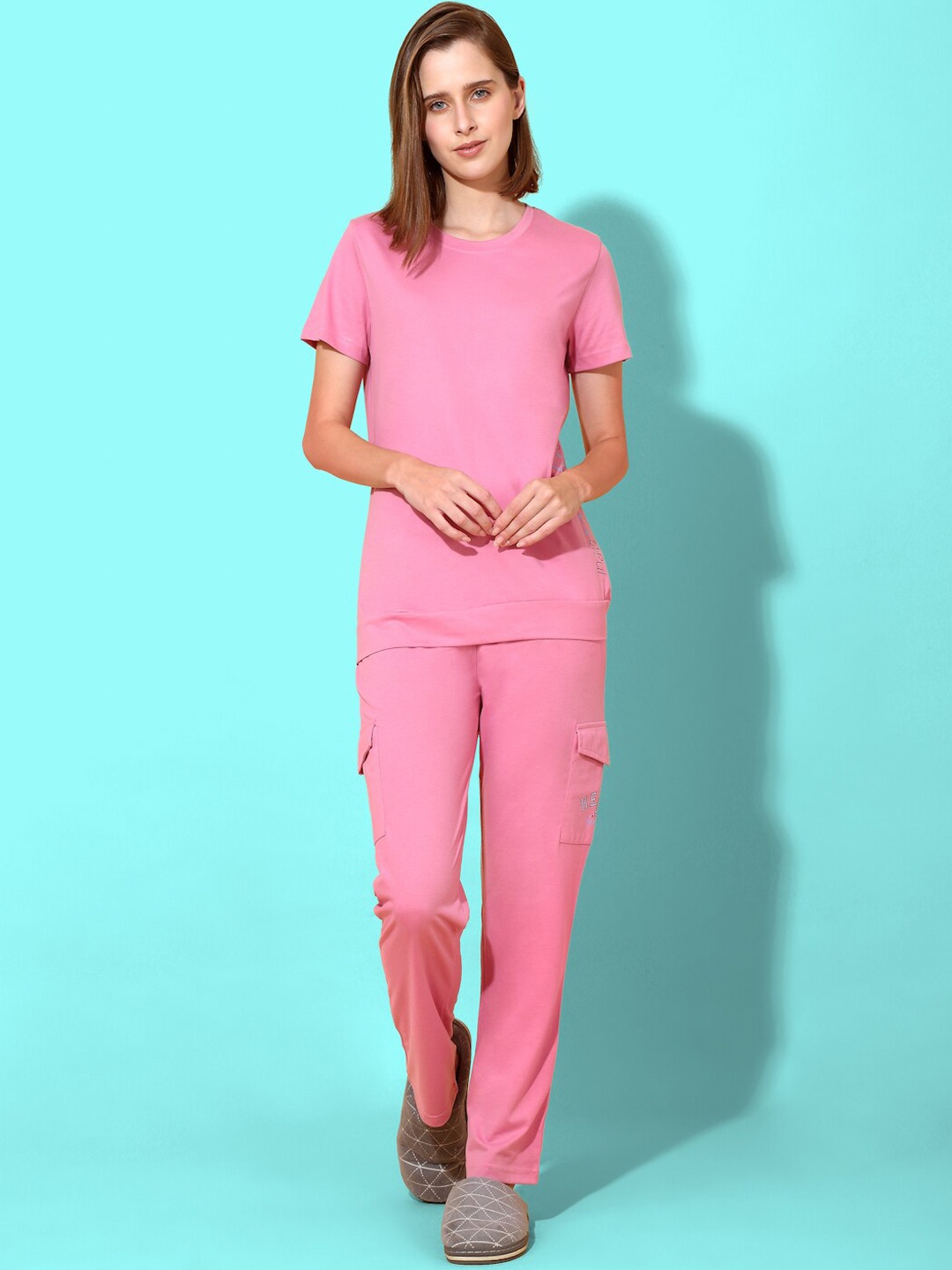 

She N She Round Neck Night suit, Pink