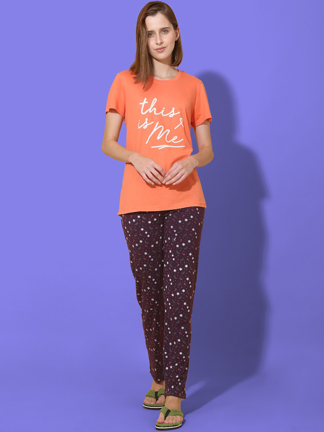 

She N She Typography Printed Night suit, Orange