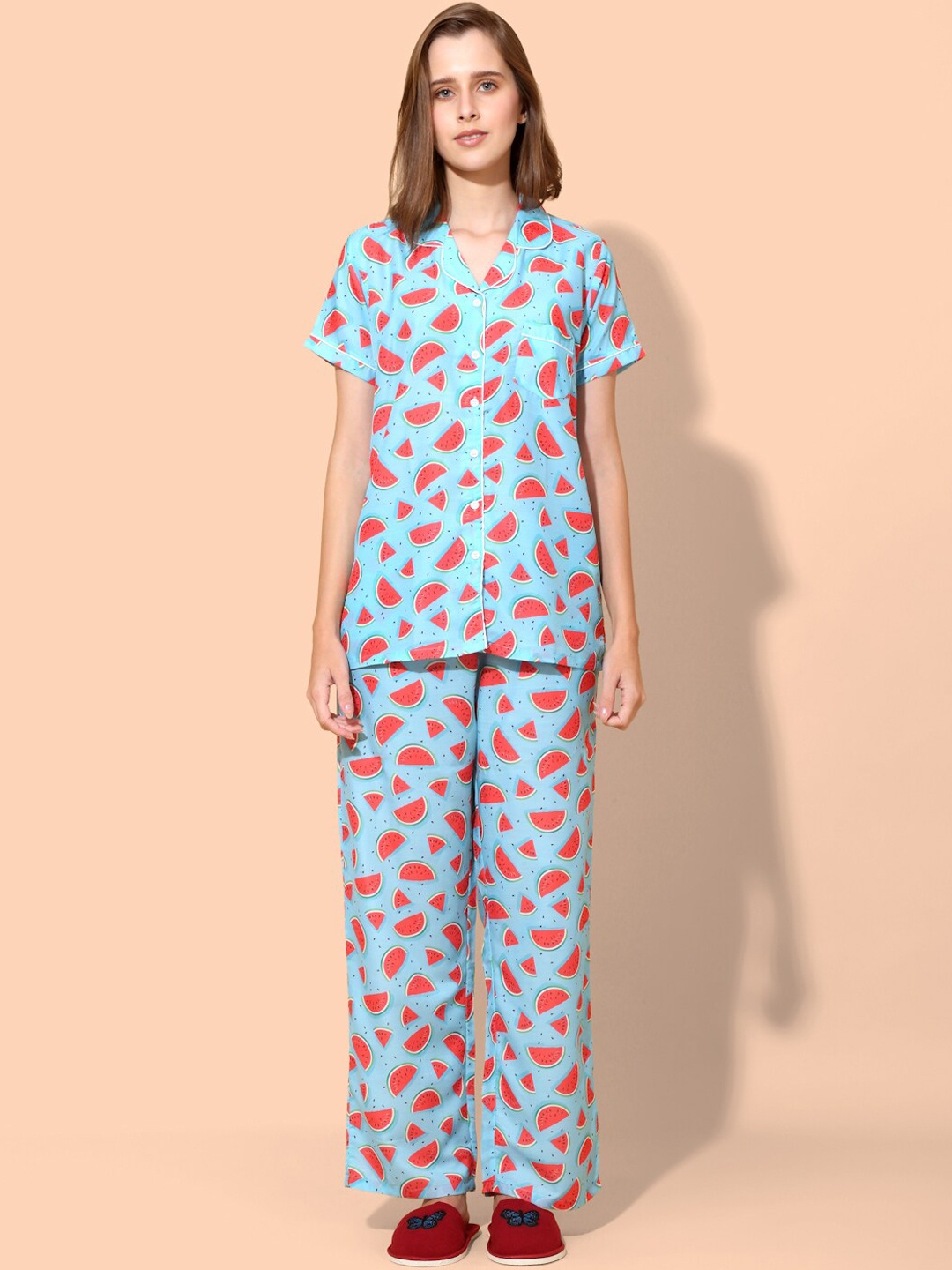 

She N She Conversational Printed Night suit, Blue