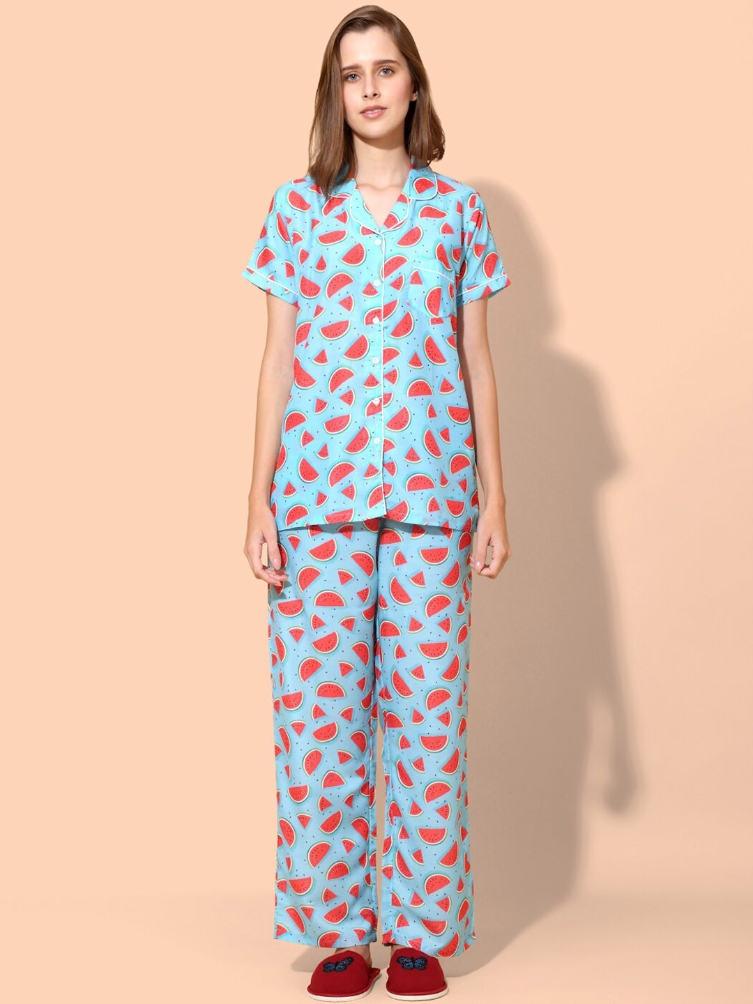 

She N She Conversational Printed Night suit, Blue