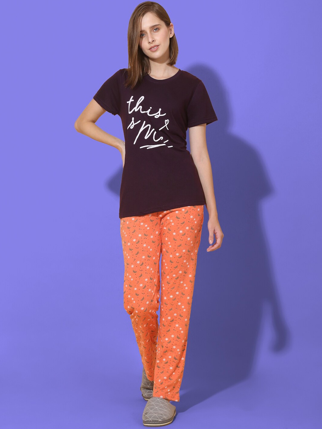 

She N She Typography Printed Night suit, Burgundy