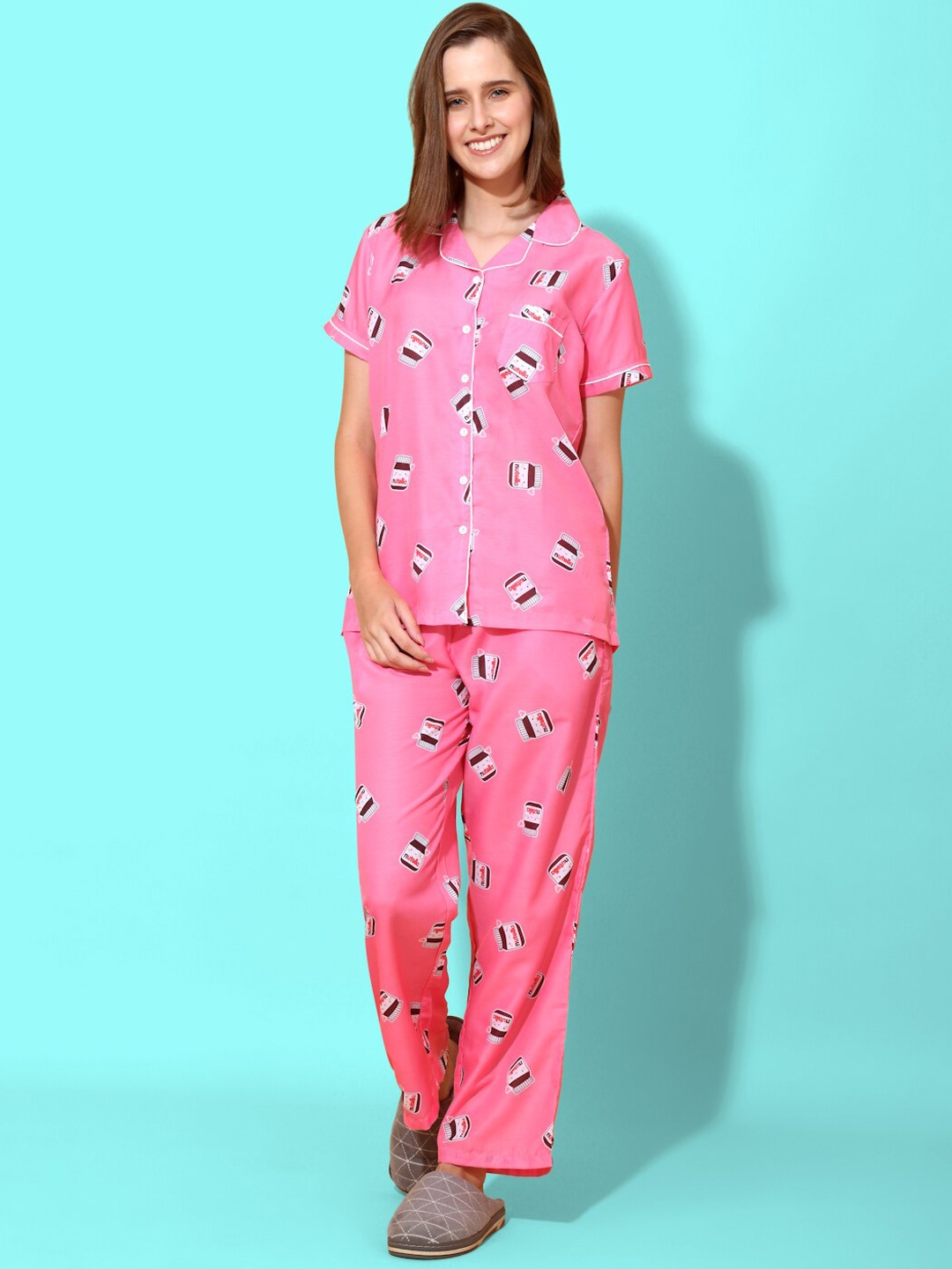 

She N She Women Printed Night suit, Pink