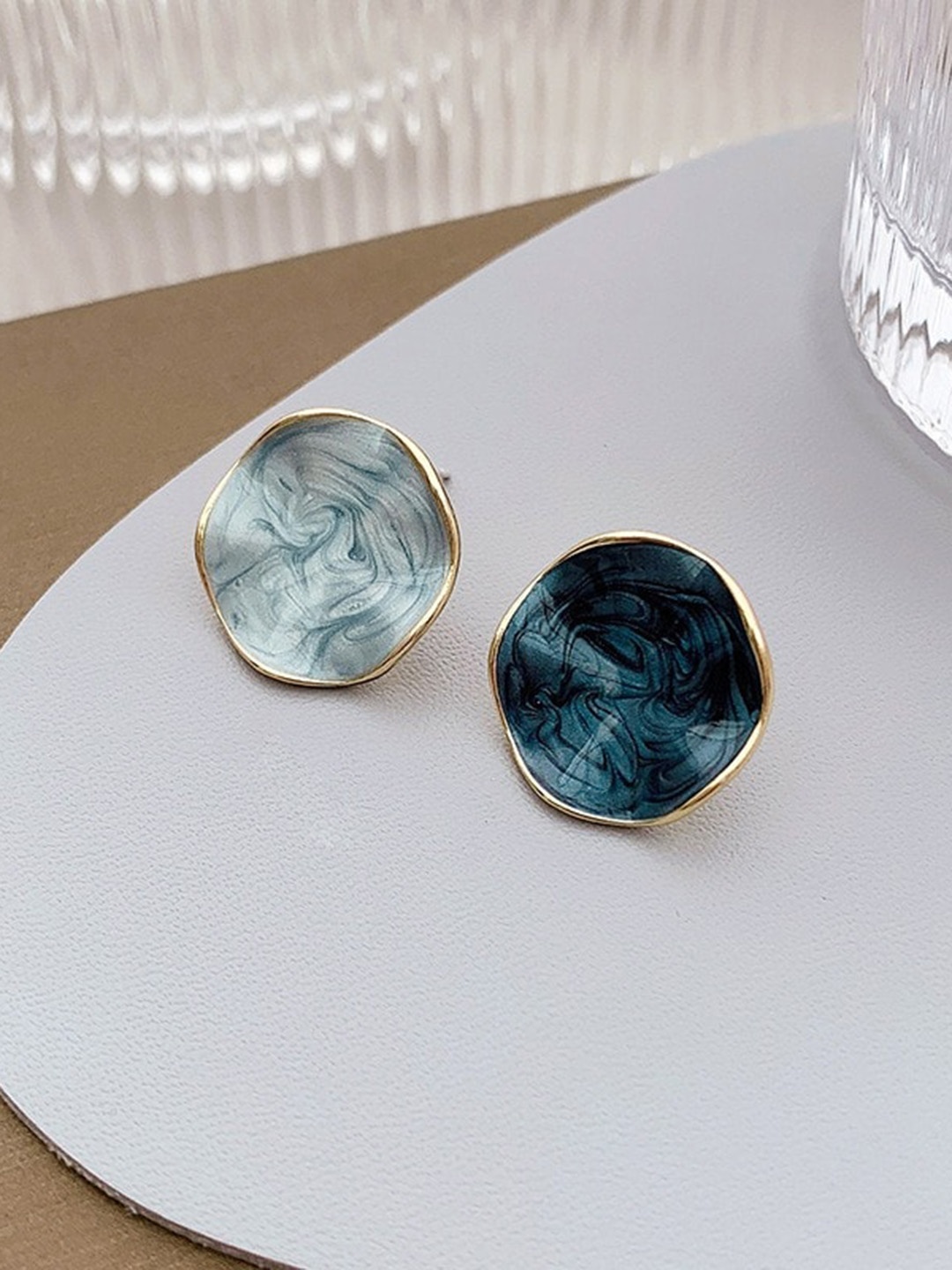 

MYKI Gold-Plated Marble Finish Studs Earrings, Blue