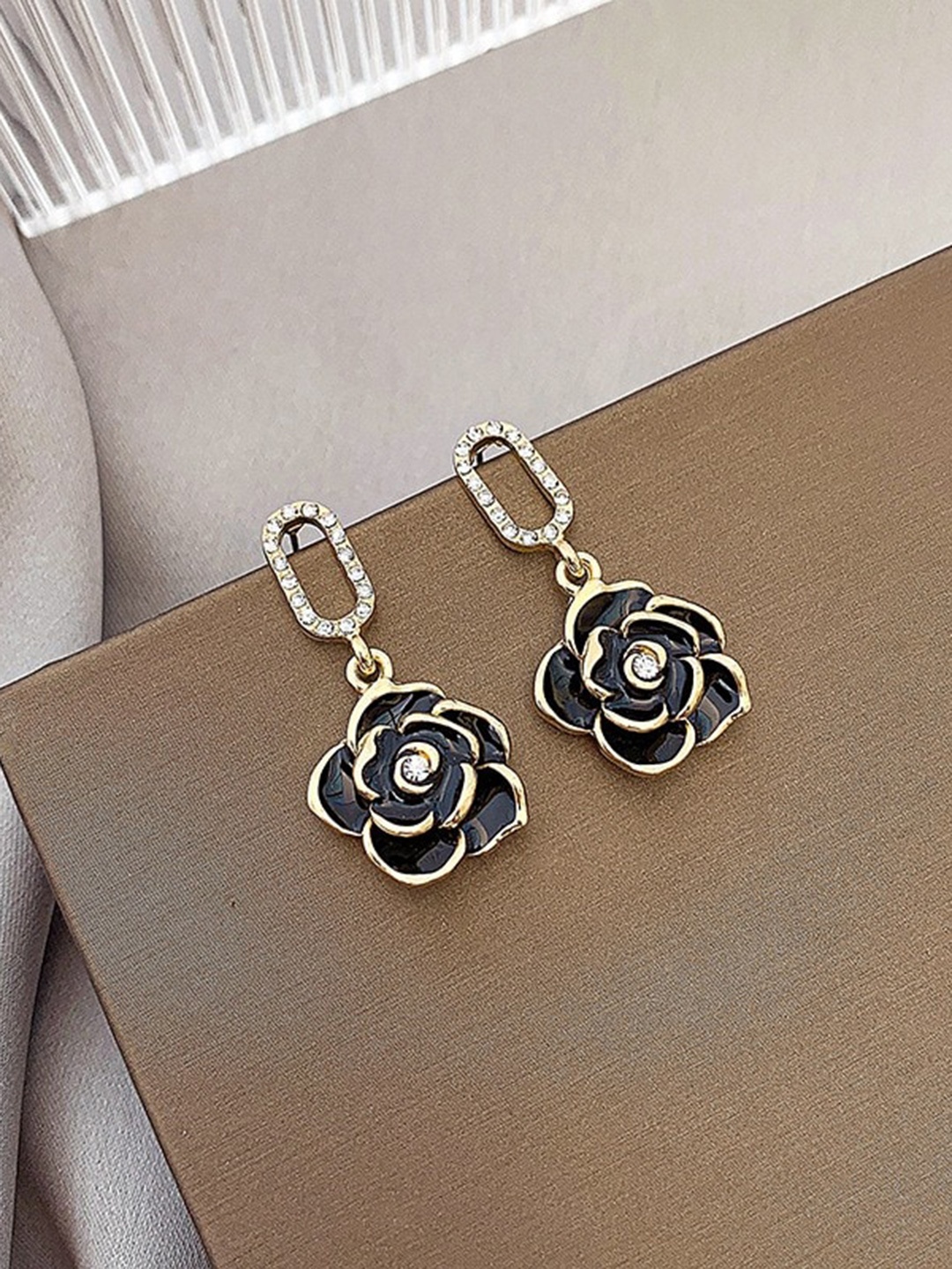 

MYKI Gold-Plated Contemporary Drop Earrings, Black