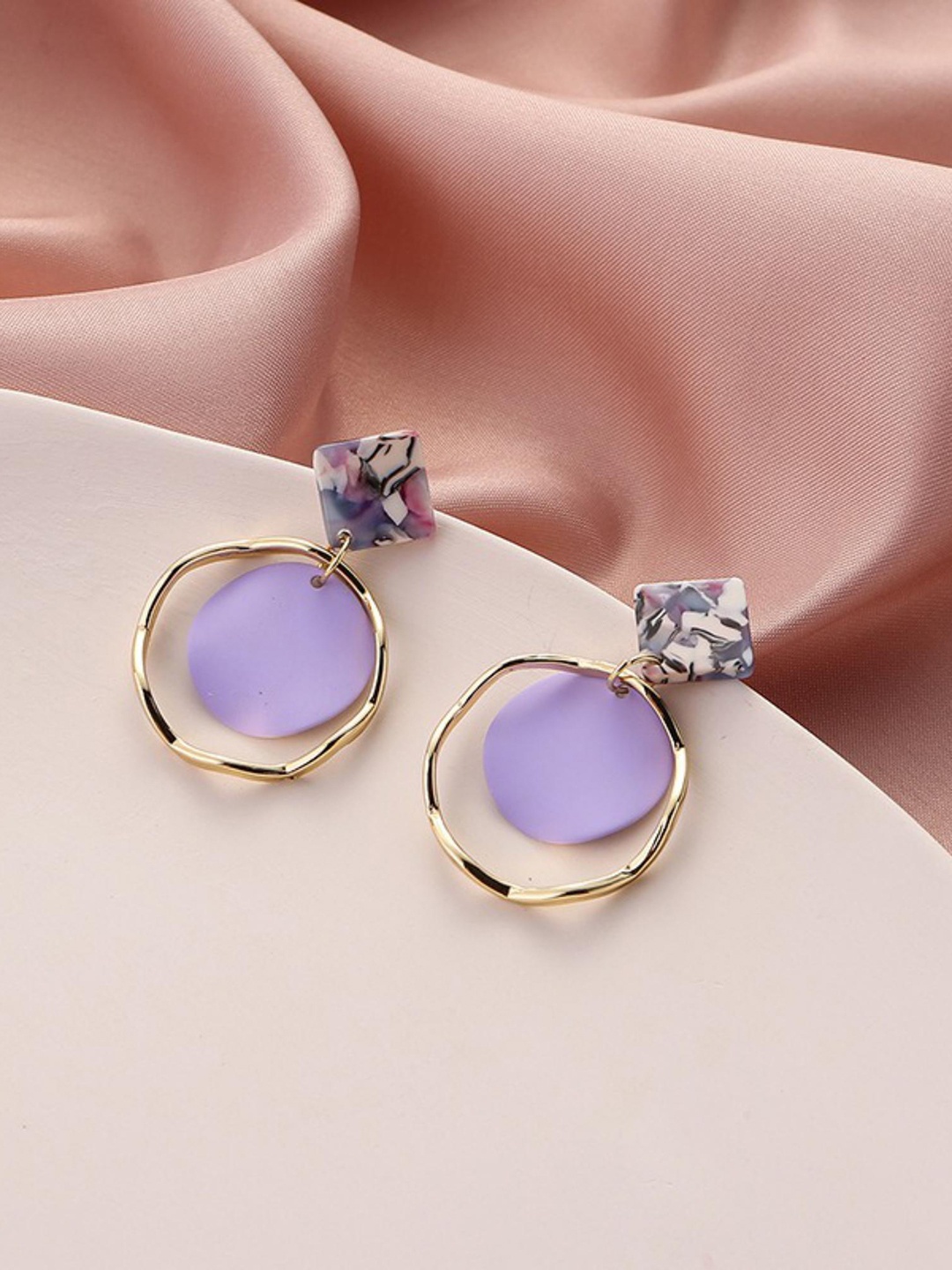 

MYKI Gold-Plated Contemporary Drop Earrings, Purple