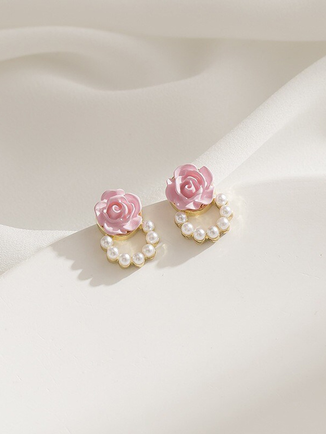 

MYKI Gold-Plated Artificial Beads Beaded Contemporary Studs Earrings, Pink