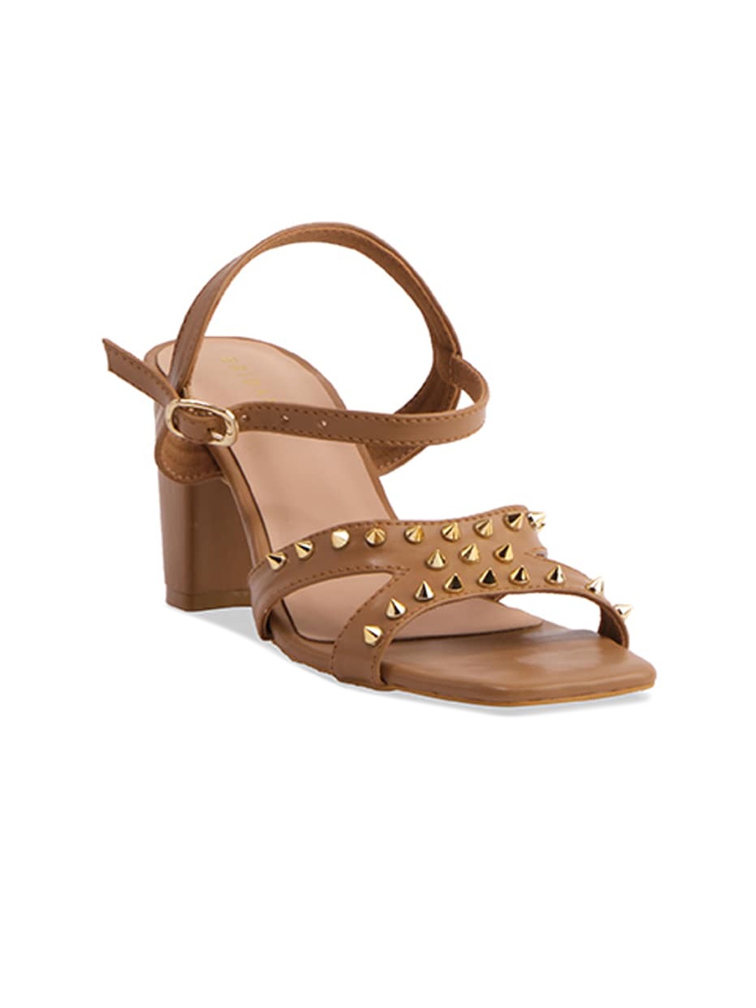 

ERIDANI Embellished Open Toe Block Heels, Beige