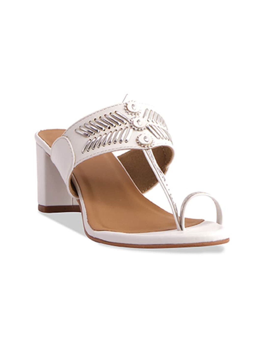 

ERIDANI Embellished One Toe Block Heels, White