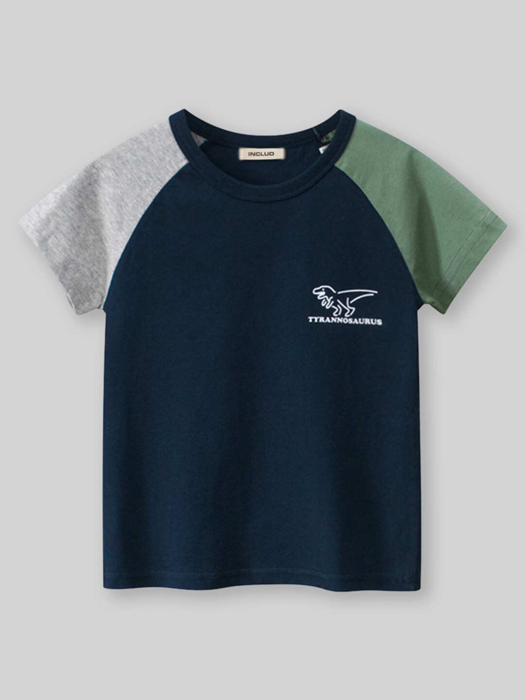 INCLUD Boys Typography Printed Raglan Sleeves Cotton T-shirt, Navy blue