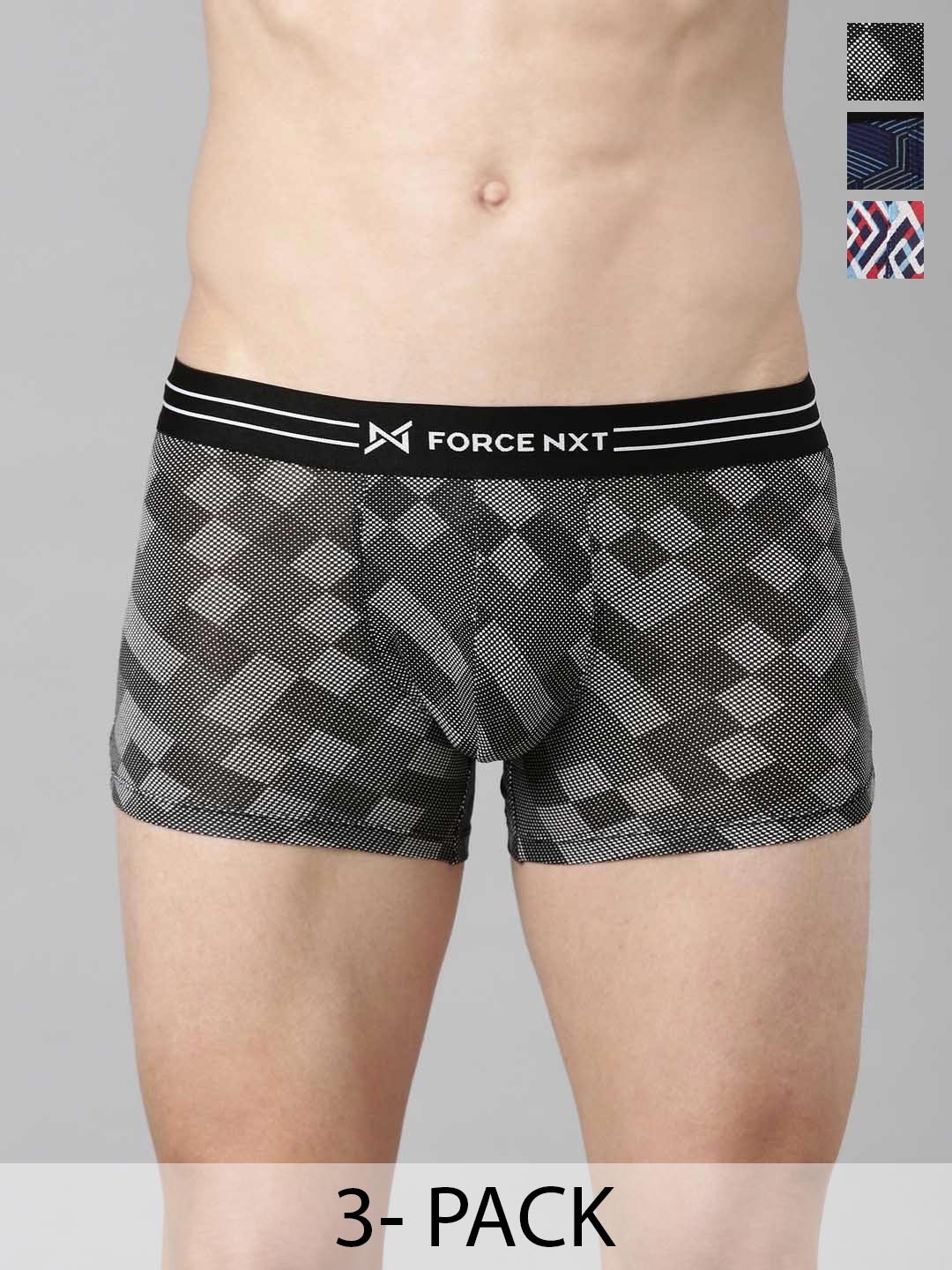 

Force NXT Pack Of 3 Printed Four Way Stretch Ultrasoft Trunks MNFS-21P-C5-1-2-PO3, Blue