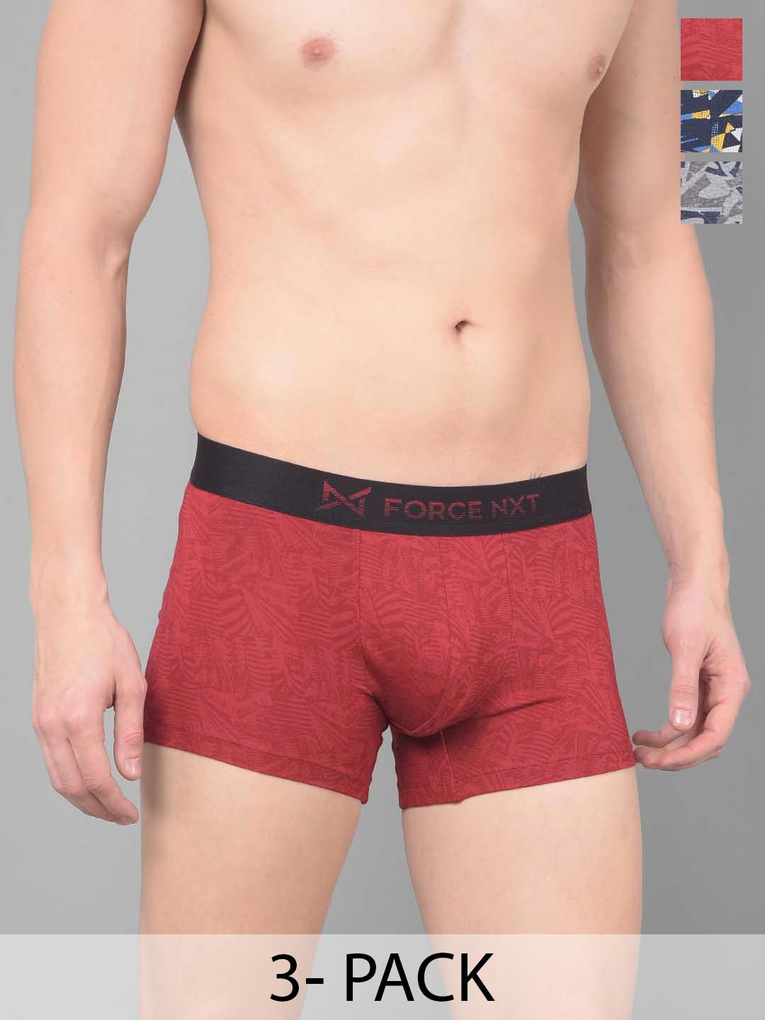 

Force NXT Pack of 3 Printed Cotton Ultra Soft Trunks MNFL-45P-P4-5-1-PO3, Red