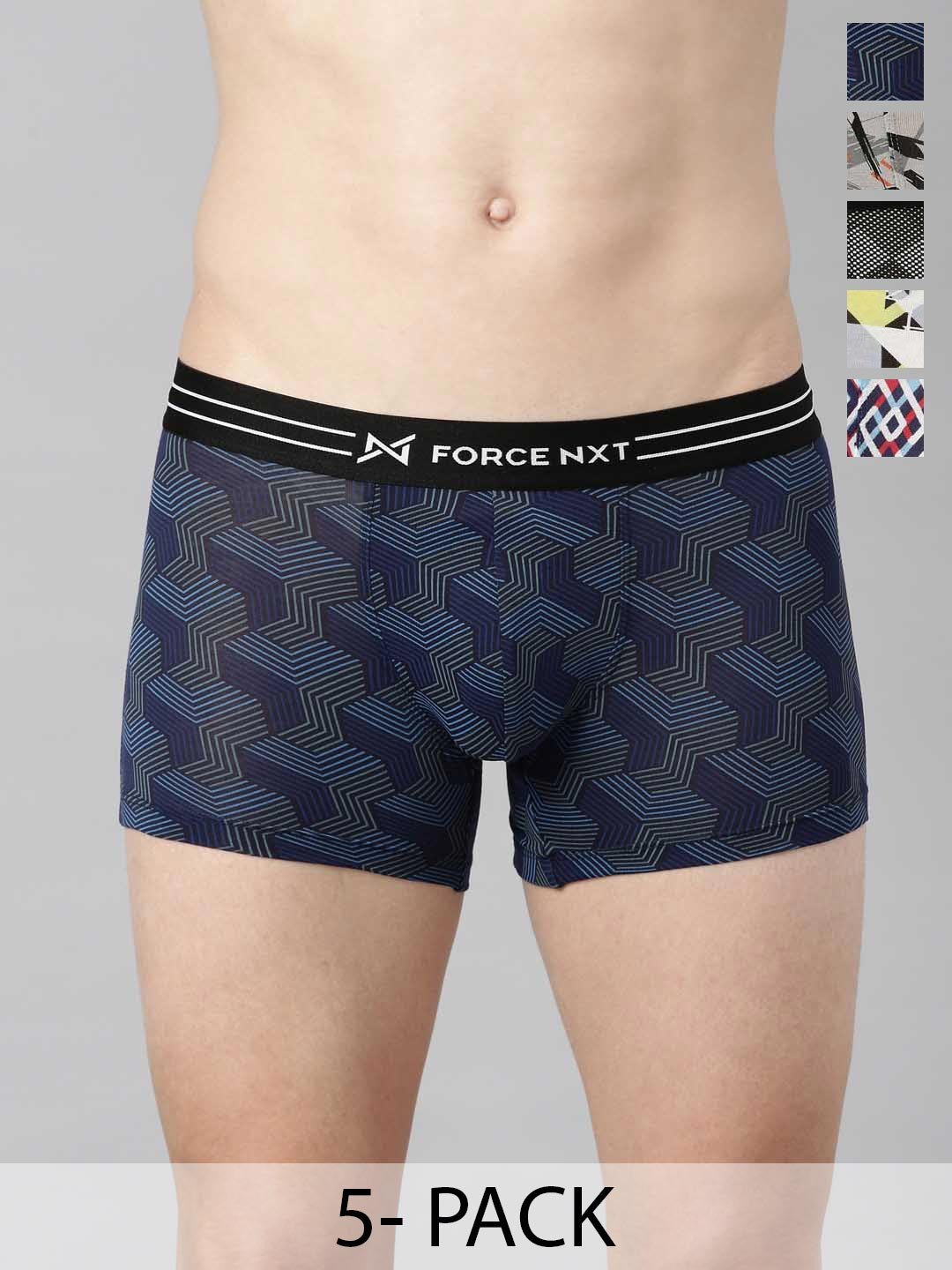 

Force NXT Pack of 5 Printed Micromodal Four Way Stretch Cotton Trunks MNFS-21P-AST-PO5, White