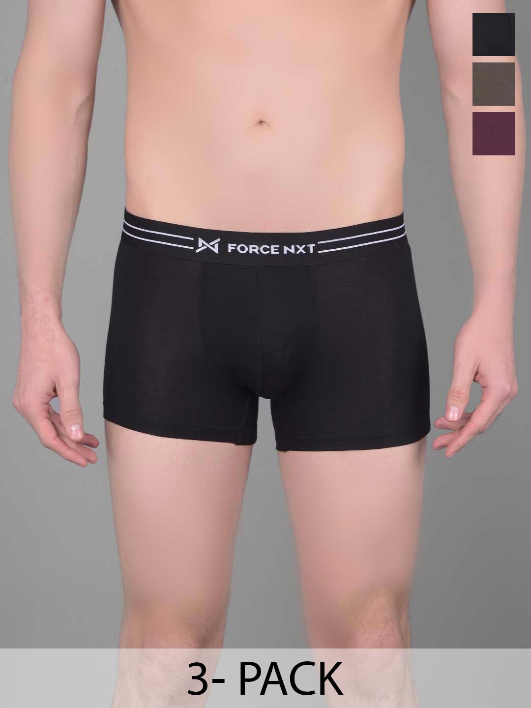

Force NXT Pack of 3 Printed Micromodal Ultra Soft Cotton Trunks MNFS-21-OLV-BLK-RRSN-PO3, Black