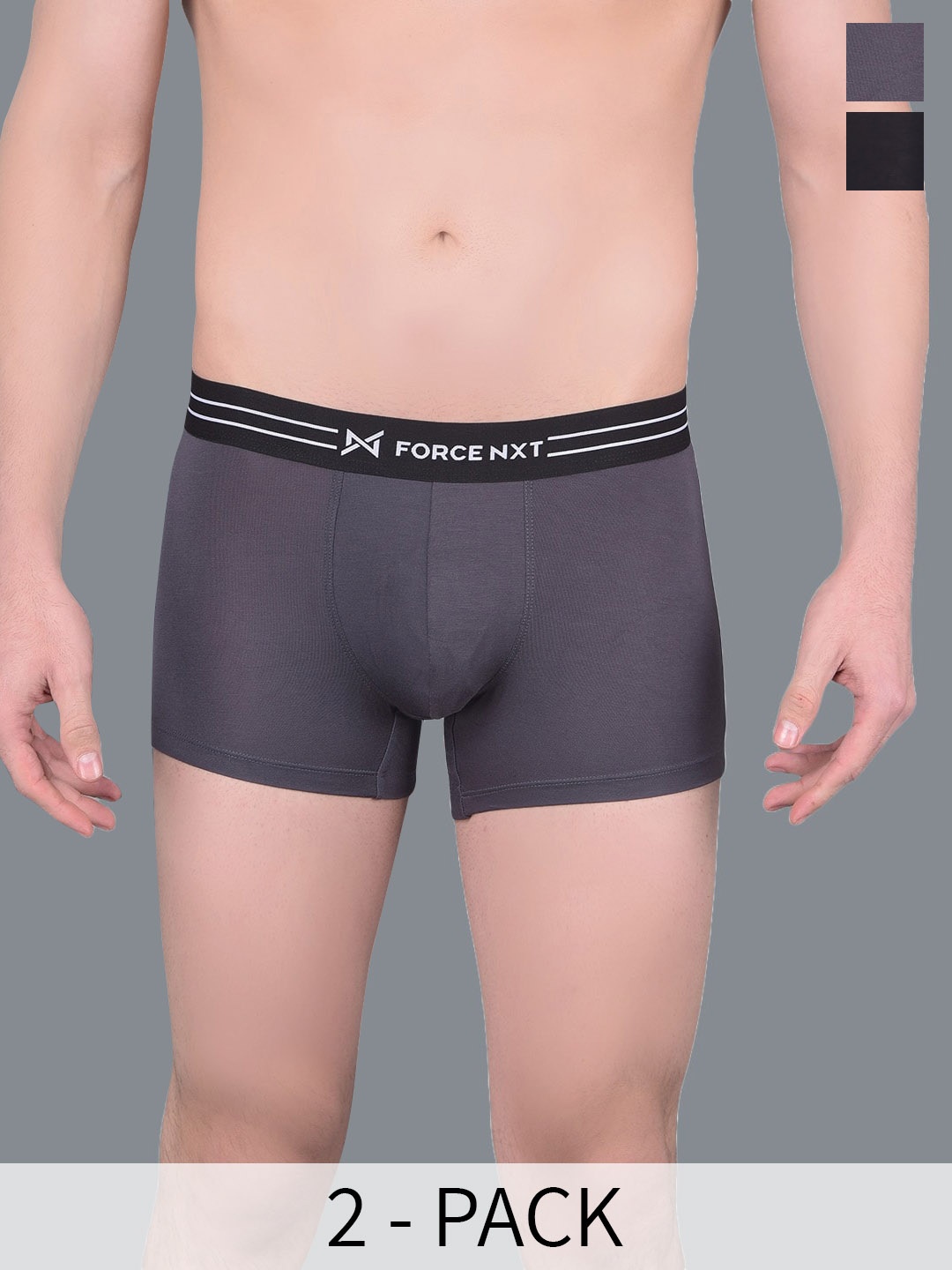 

Force NXT Pack of 2 Four Way Stretch Ultra Soft Cotton Trunks, Grey