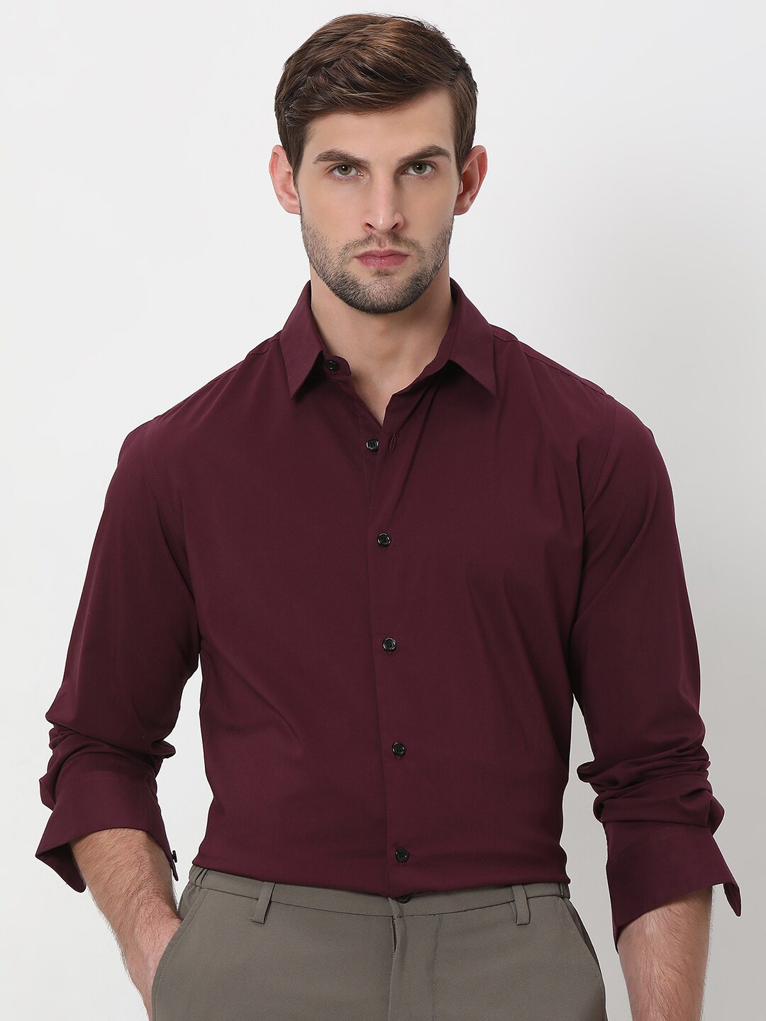 

Mufti Slim Fit Spread Collar Casual Shirt, Maroon
