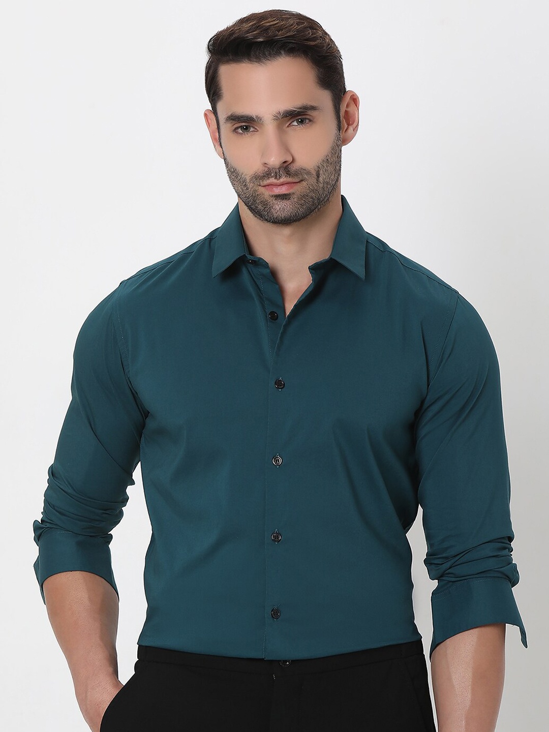 

Mufti Spread Collar Slim Fit Formal Shirt, Green