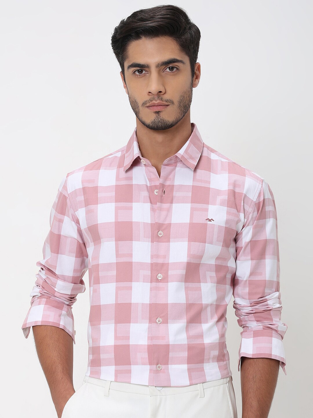 

Mufti Slim Fit Buffalo Checked Cotton Casual Shirt, Pink