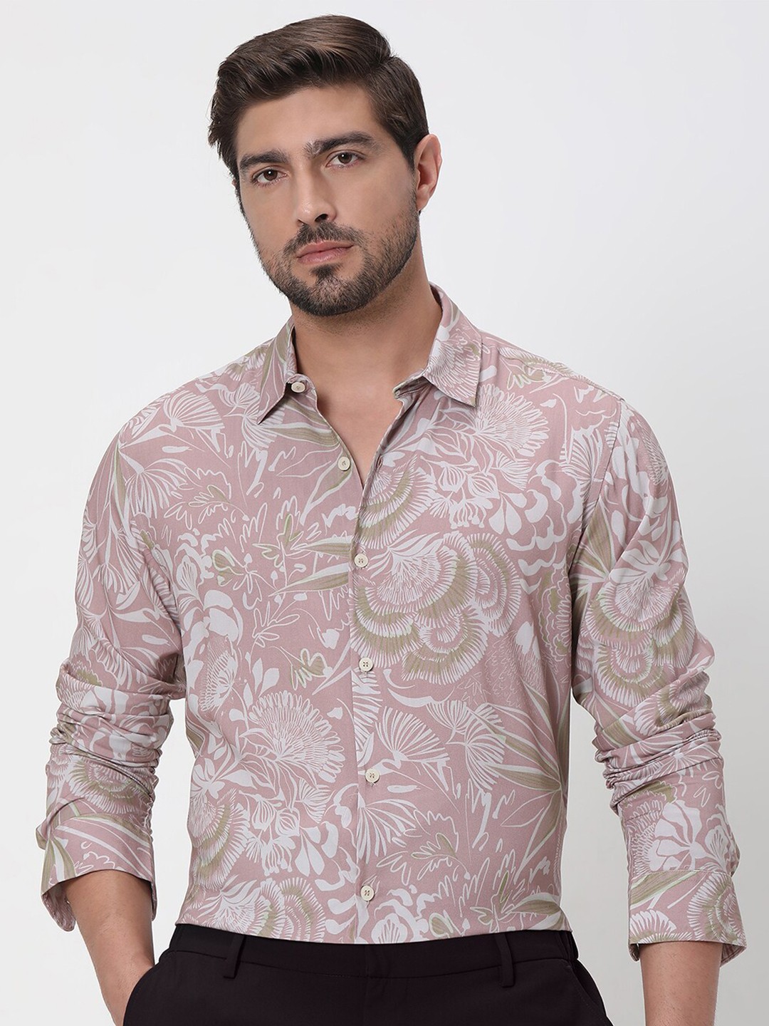 

Mufti Slim Fit Floral Printed Casual Shirt, Pink