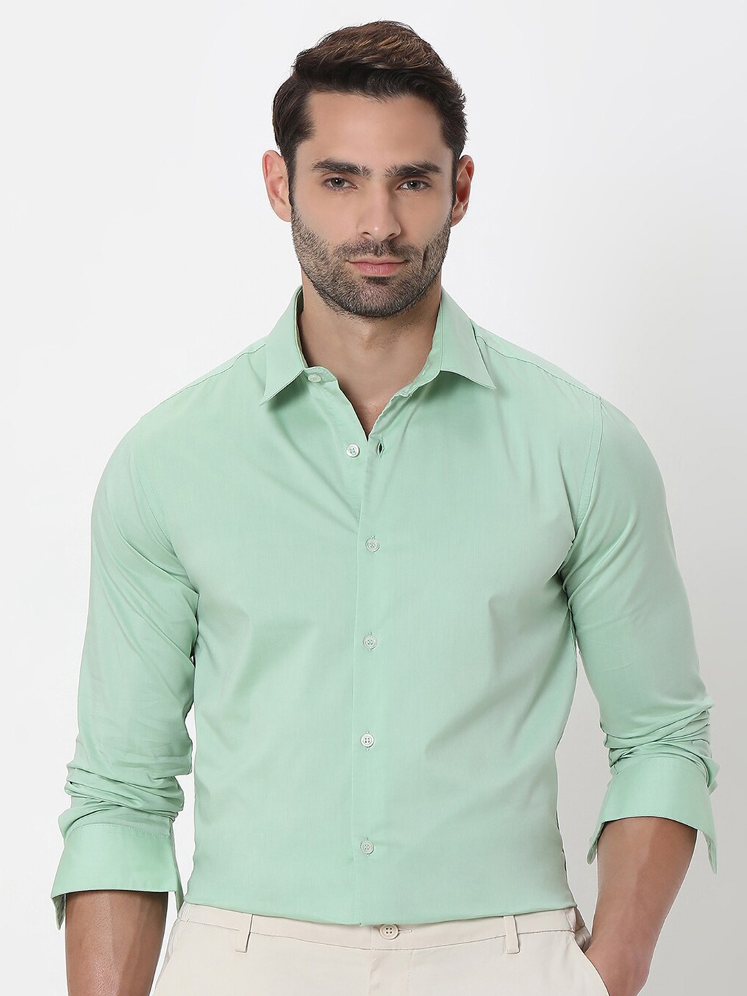 

Mufti Slim Fit Spread Collar Casual Shirt, Green