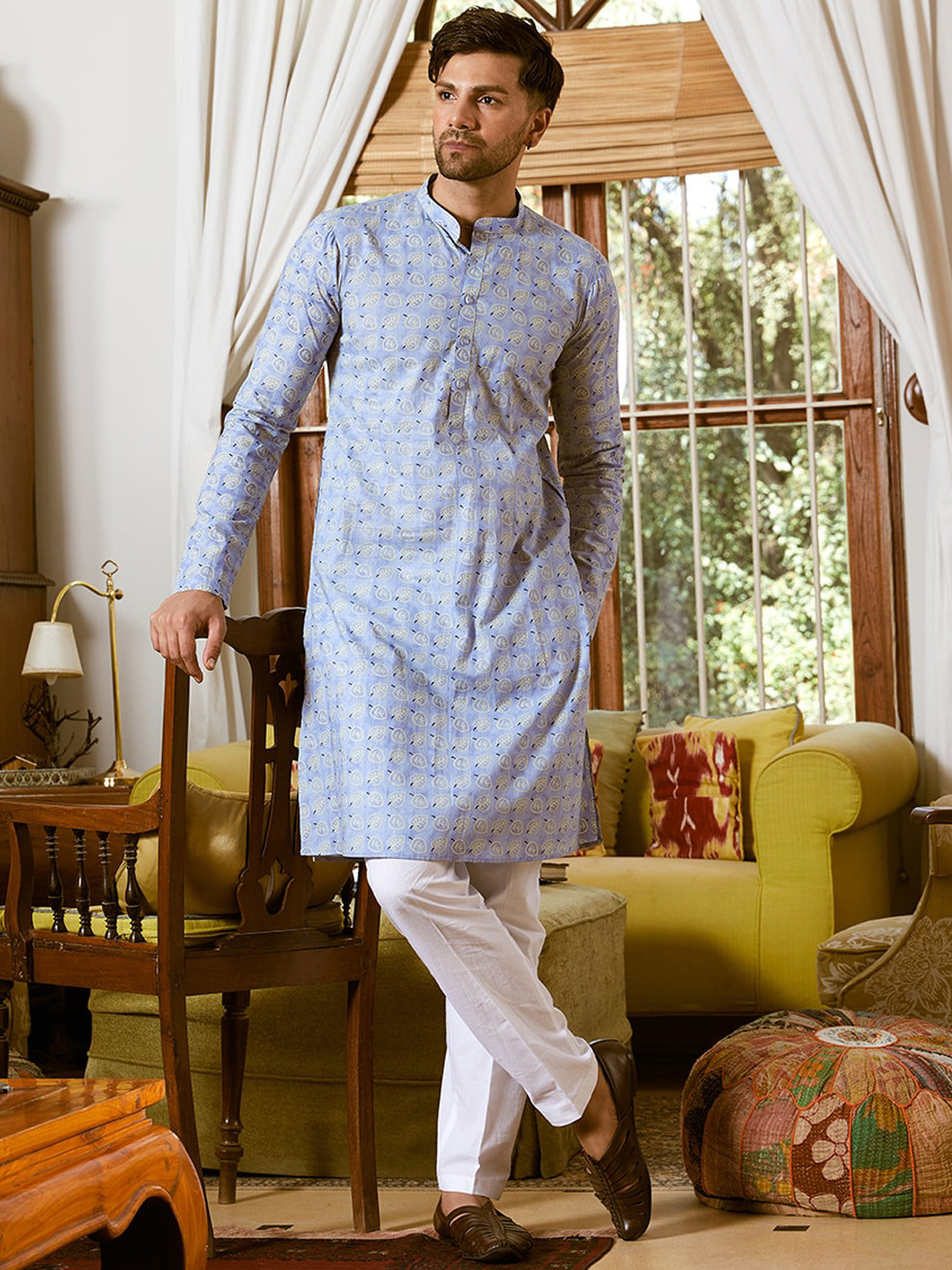

See Designs Animal Printed Regular Pure Cotton Kurta with Pyjamas, Blue