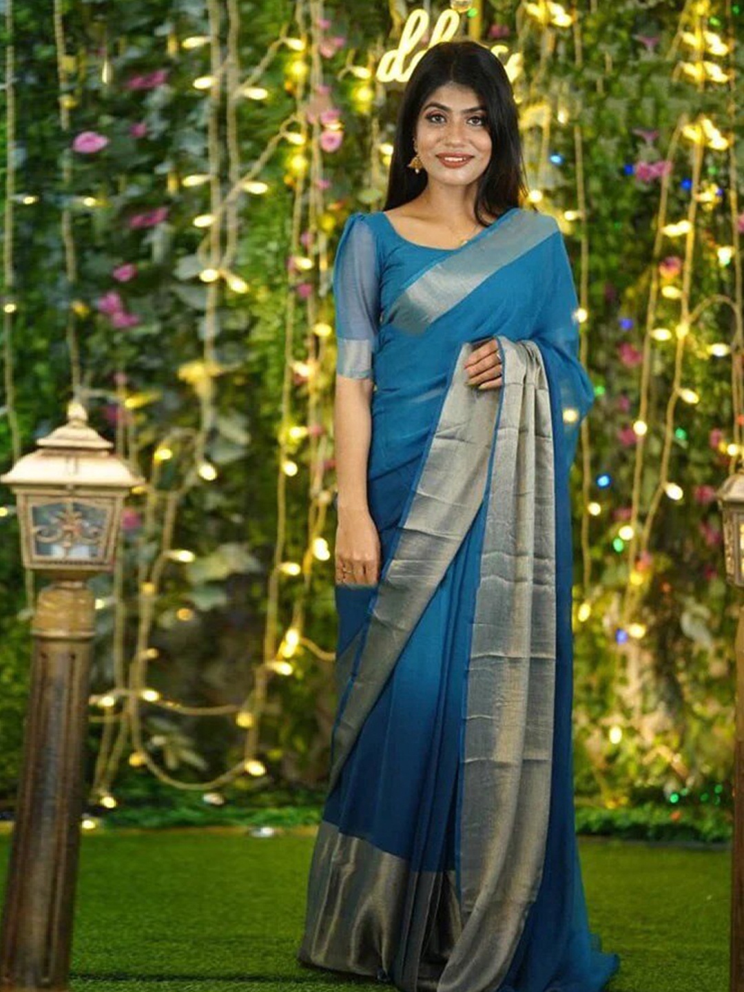 

TIEXA Zari Art Silk Saree, Turquoise blue