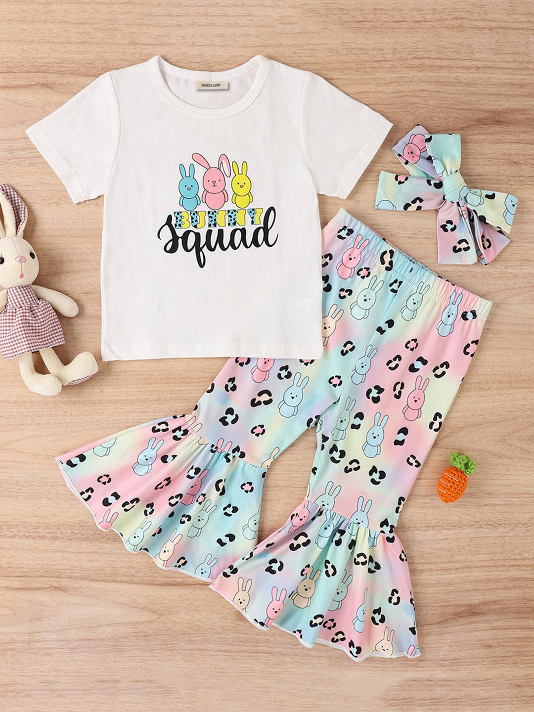 

INCLUD Girls Printed T-shirt With Trouser, White