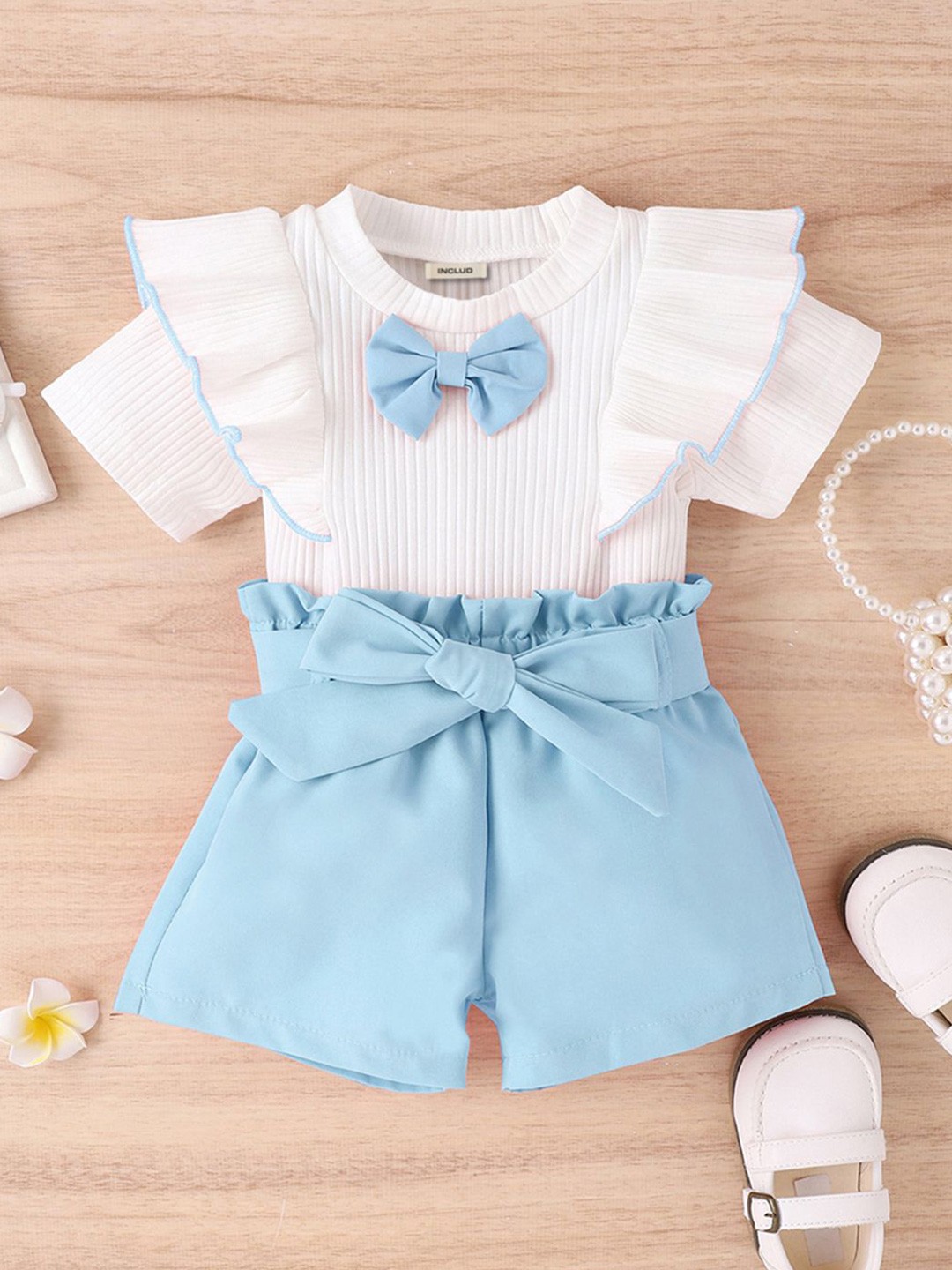 

INCLUD Girls Self Design Top With Short, Blue