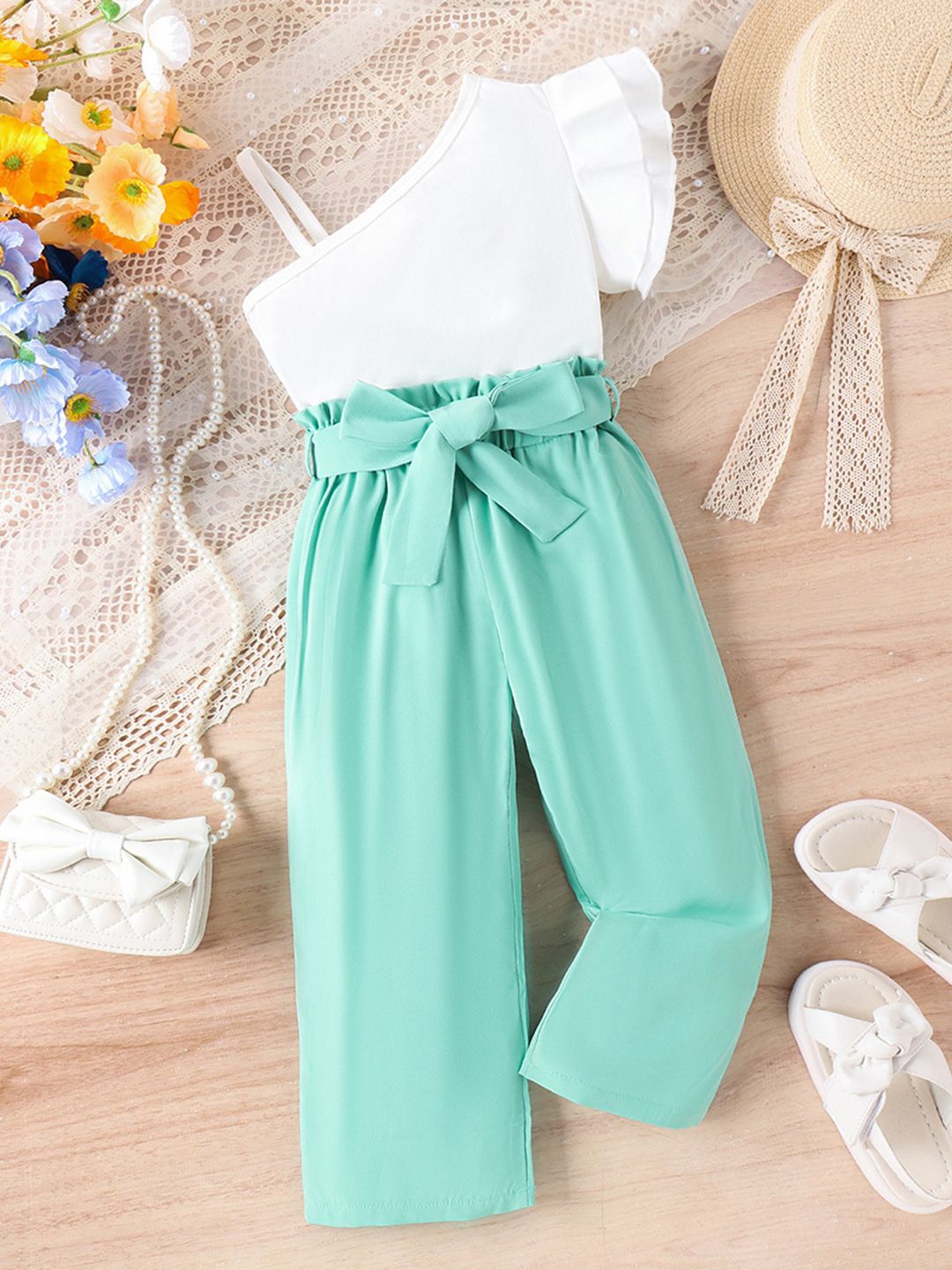 

INCLUD Girls One Shoulder Top With Trouser, Green