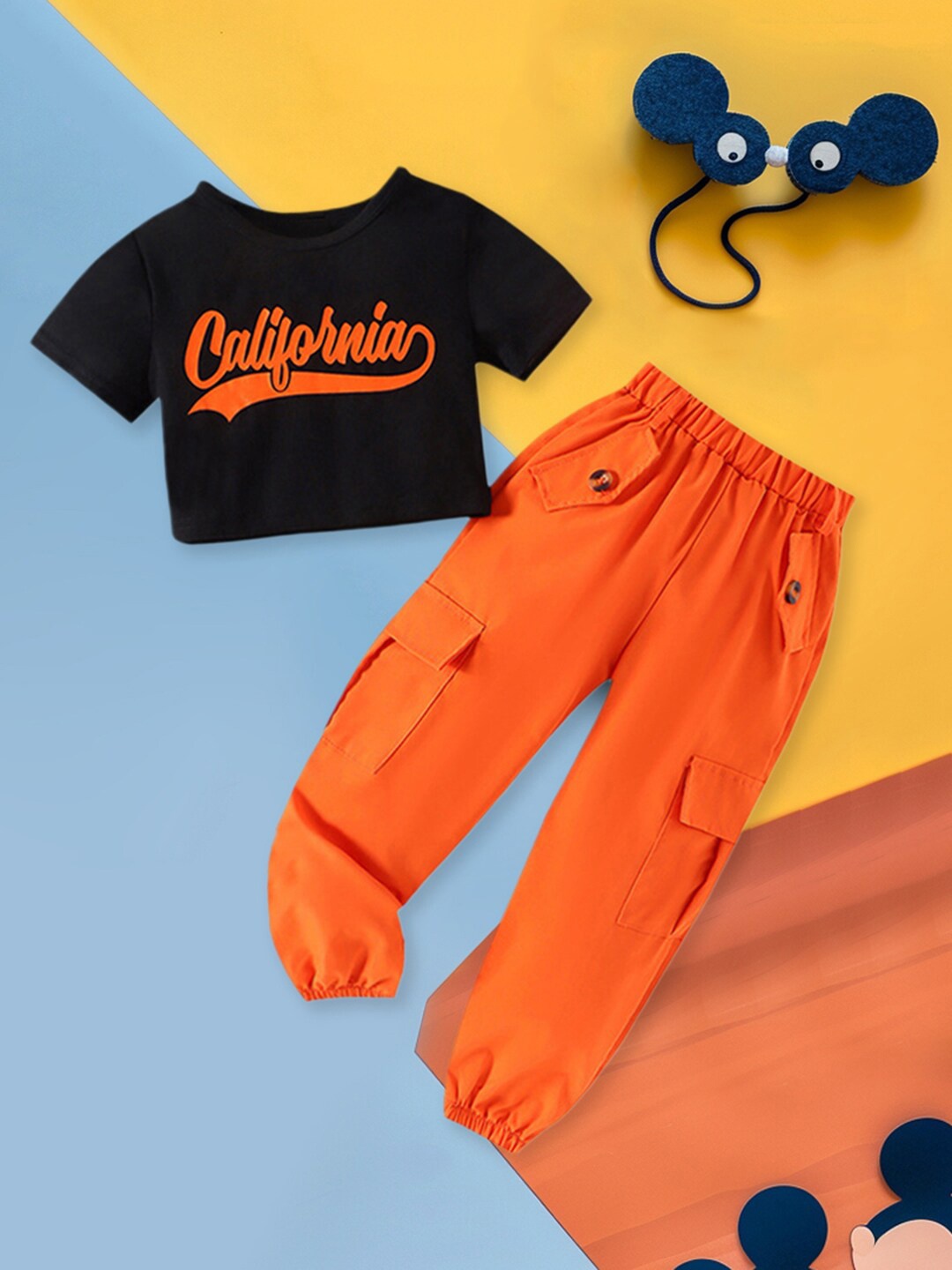 

INCLUD Girls Typography Printed T-shirt With Jogger, Orange
