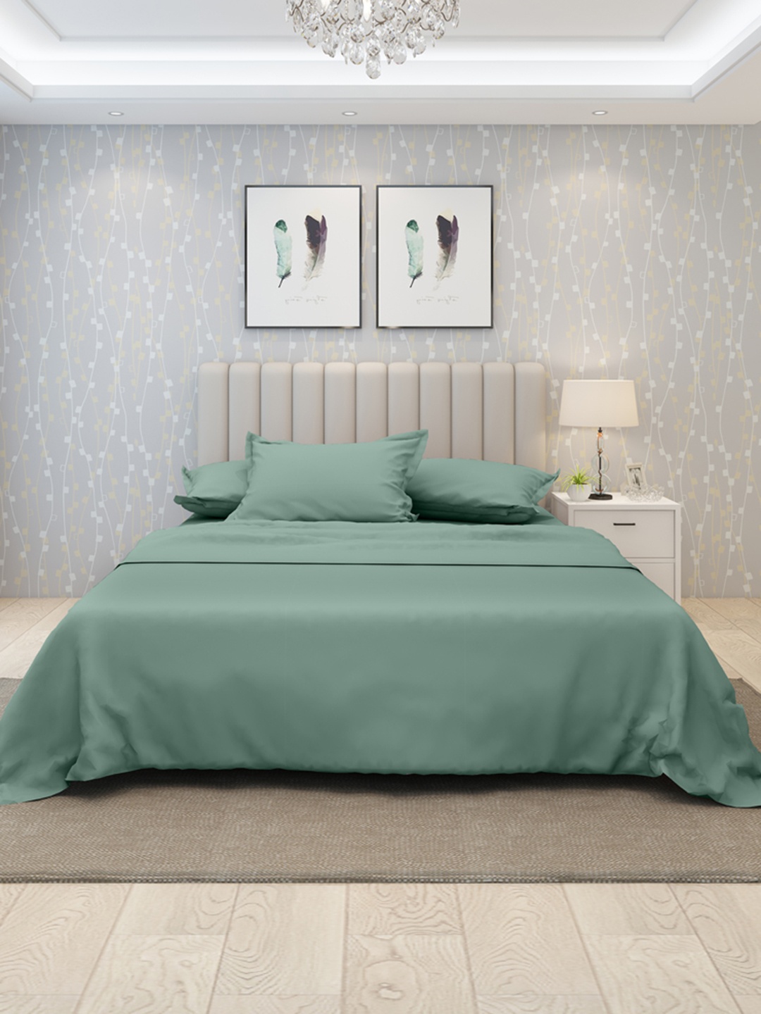 

LABHAM Teal Green 600 TC Cotton King Bedsheet with 2 Pillow Covers