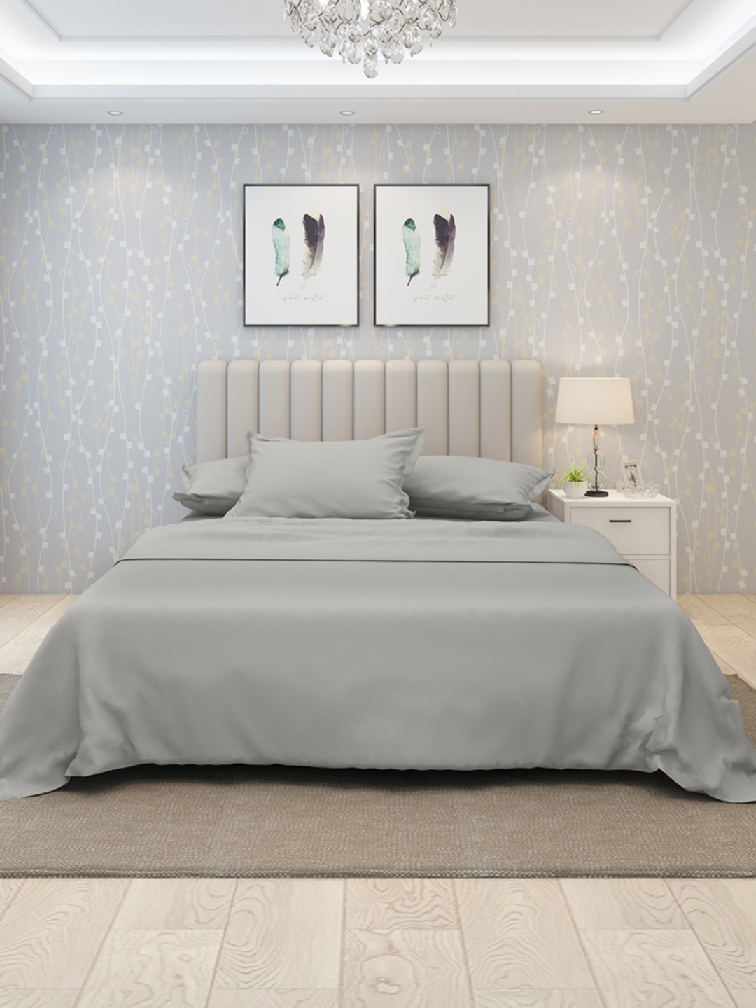 

LABHAM Grey 600 TC Cotton King Superfine Bedsheet with 2 Pillow Covers