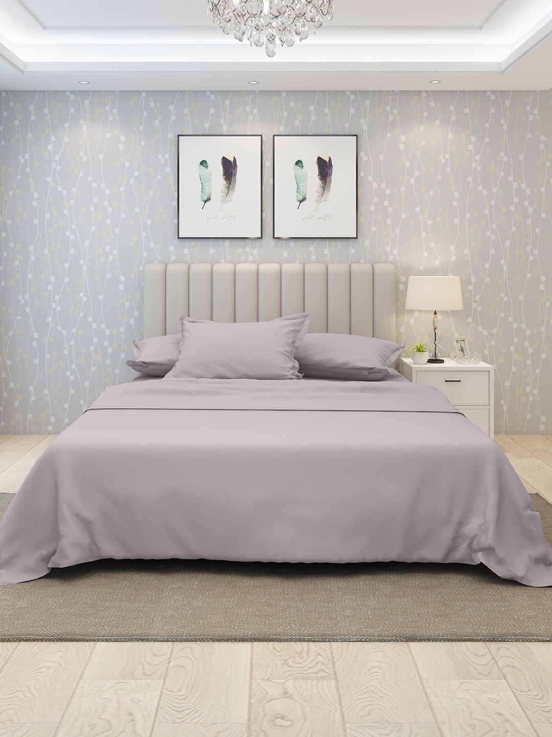 

LABHAM Mauve 600 TC Cotton King Bedsheet with 2 Pillow Covers