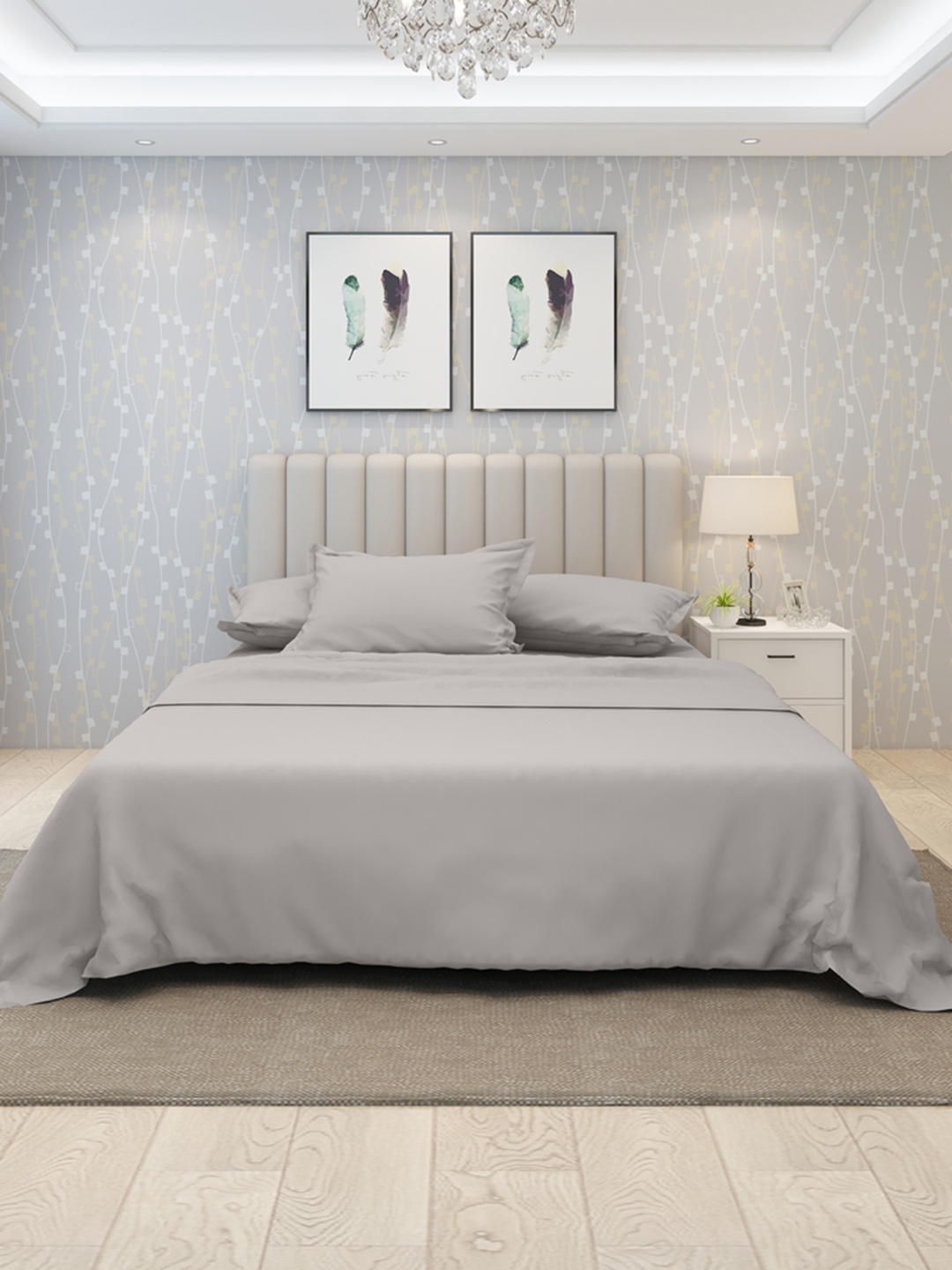 

LABHAM Grey 600 TC Cotton King Superfine Bedsheet with 2 Pillow Covers