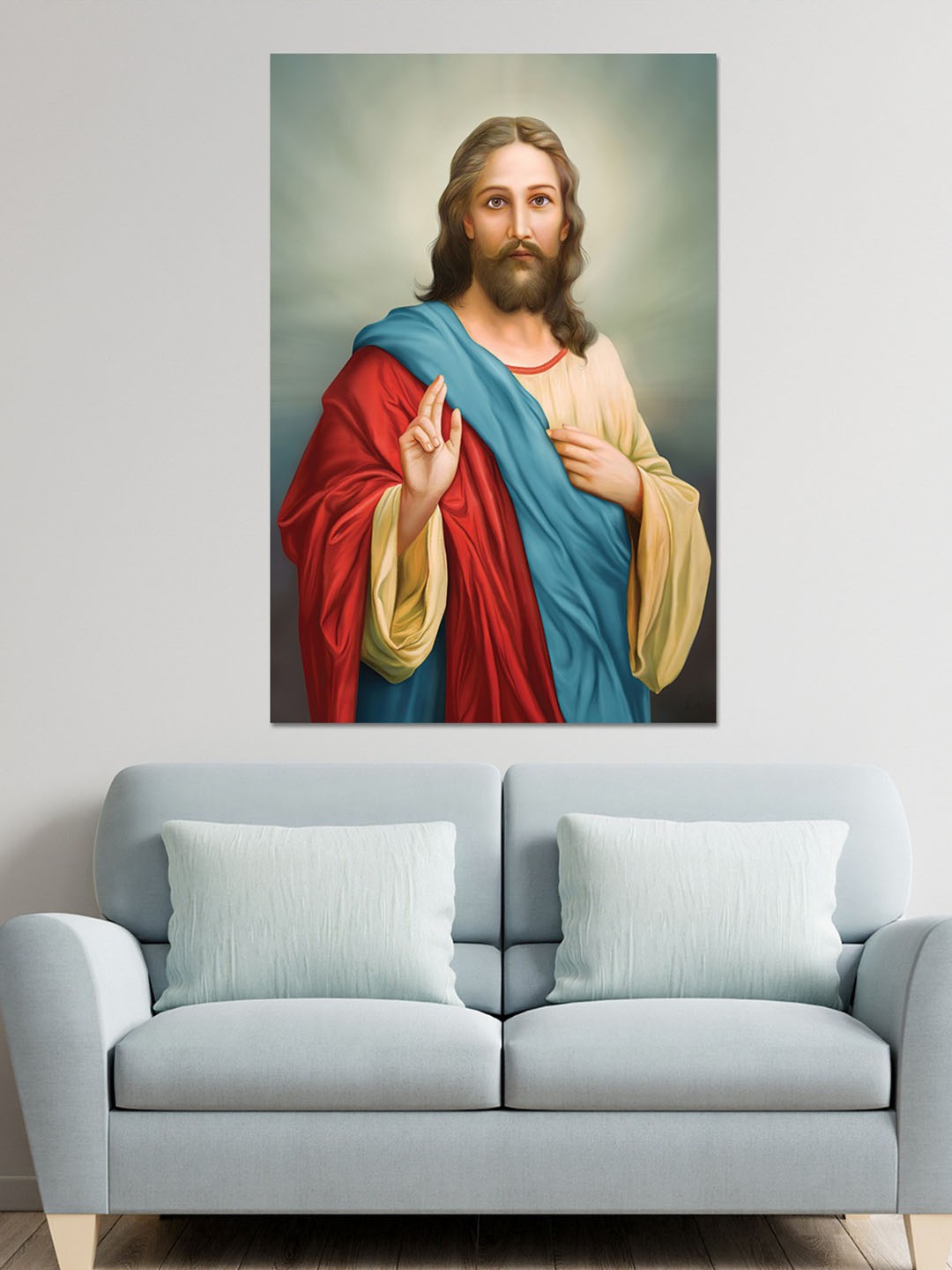 

masstone Blue & Beige Lord Jesus Religious Self Adhesive Wall Sticker