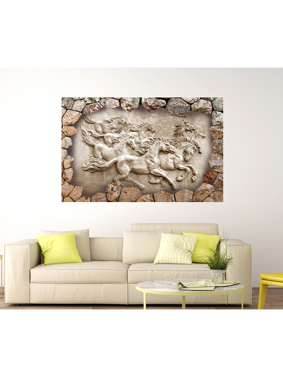 

masstone Grey & Brown Seven Running Horses Self Adhesive Wallpaper