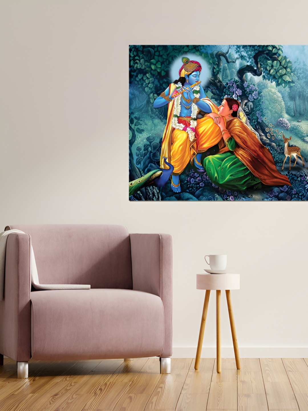 

masstone Blue & Yellow Radha Krishna Religious Self Adhesive Wall Sticker