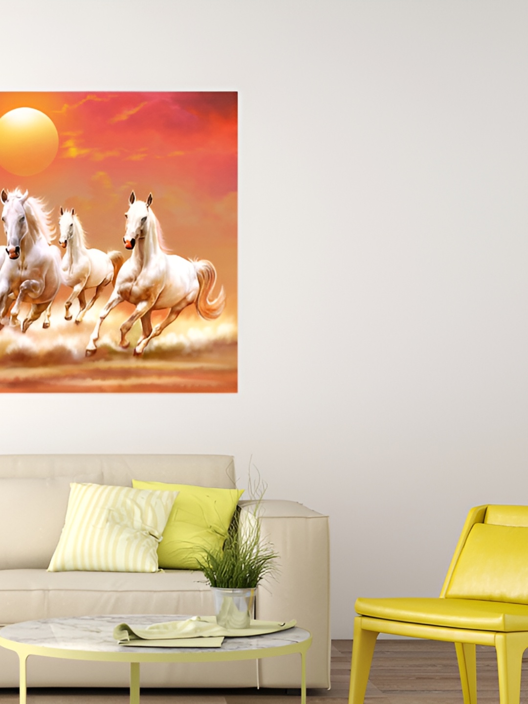 

masstone White & Yellow Seven Running Horses Self Adhesive Wallpaper