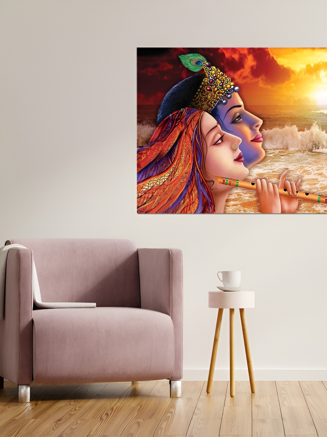 

masstone Red & Blue Radha Krishna Religious Self Adhesive Wall Sticker