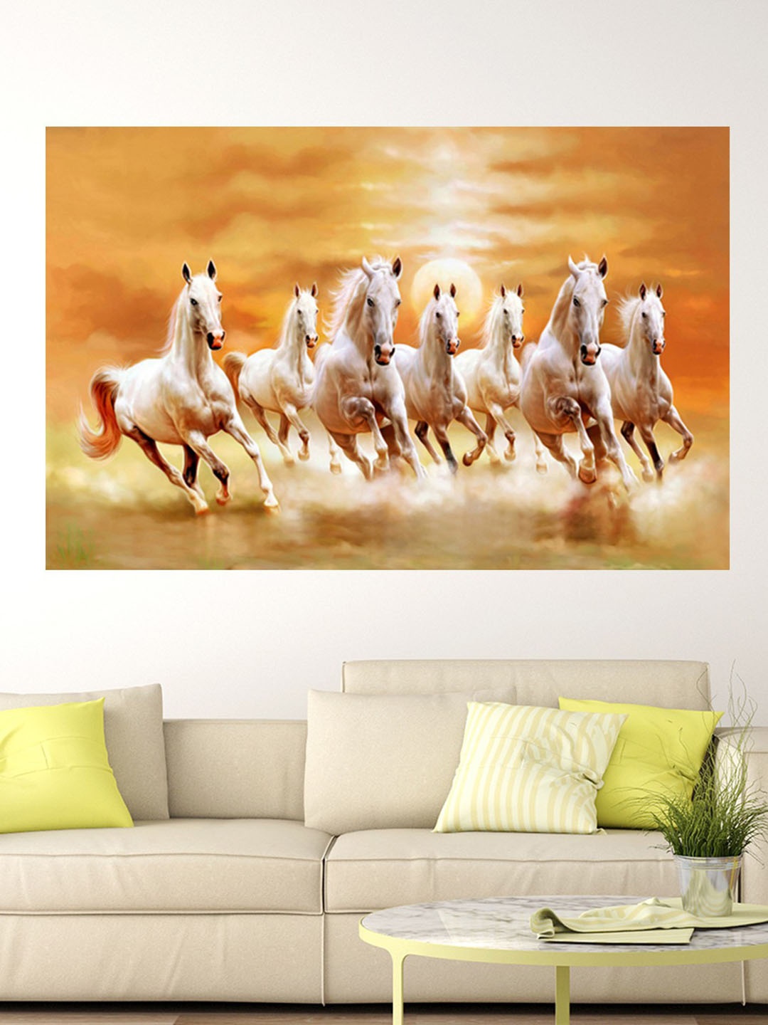 

masstone White & Yellow Seven Running Horses Self Adhesive Wallpaper