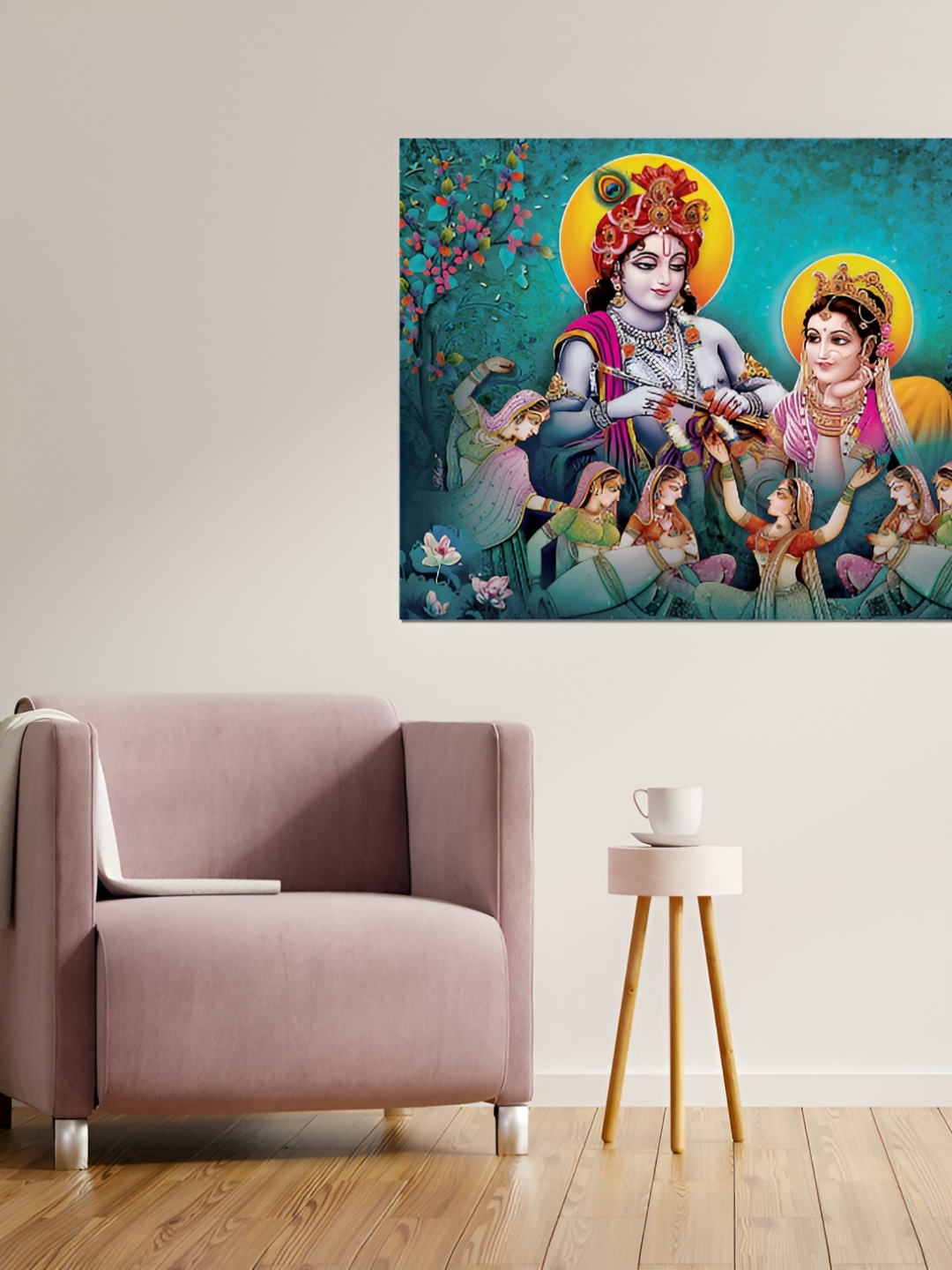

masstone Blue & Yellow Radha Krishna With Gopis Religious Self Adhesive Wallpaper