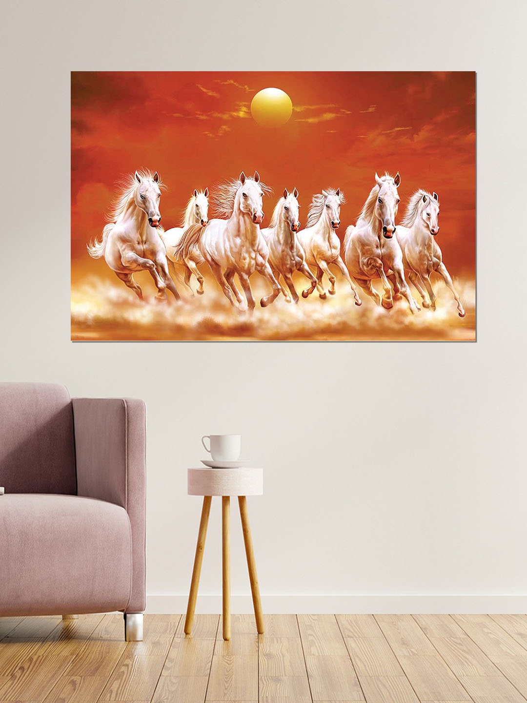 

masstone White & Yellow Seven Running Horses Self Adhesive Wallpaper