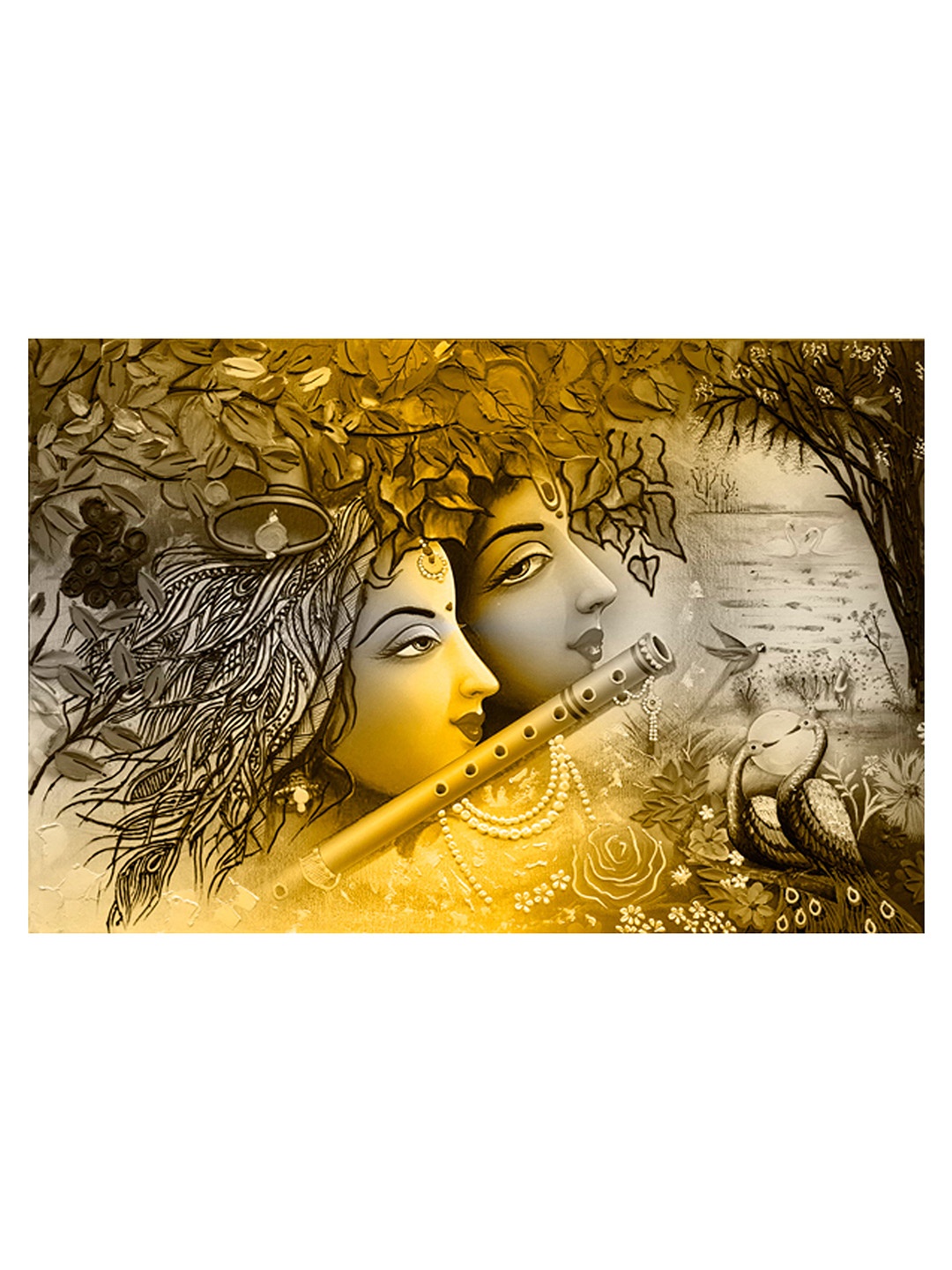 

masstone Yellow & Grey Radha Krishna Religious Self Adhesive Wall Sticker